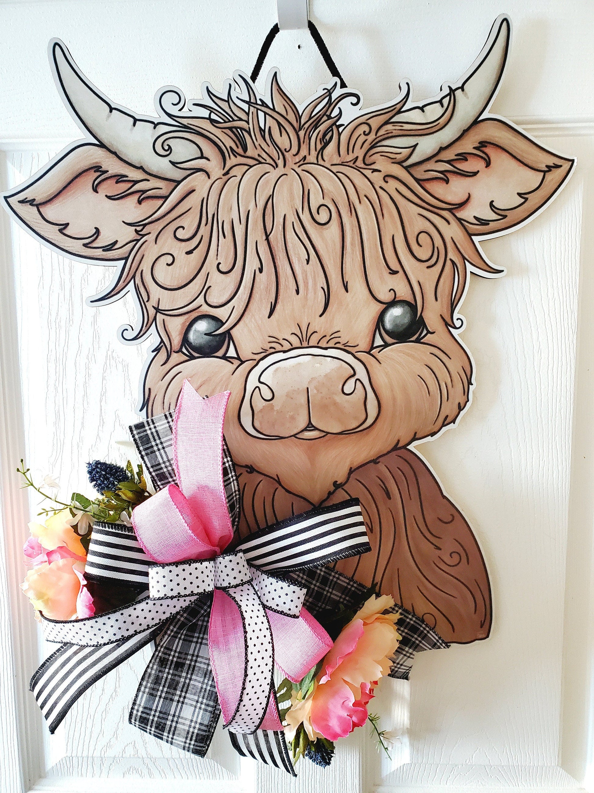 Highland Cow Home Decor Wood Sign for Front Door Stuffs n Things by JD