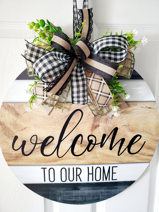 Welcome to Our Home Neutral Wood Front Door Hanger Stuffs n Things by JD
