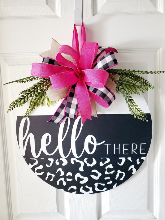 Wood Sign Hello There Pink & Black Front Door Hanger Stuffs n Things by JD