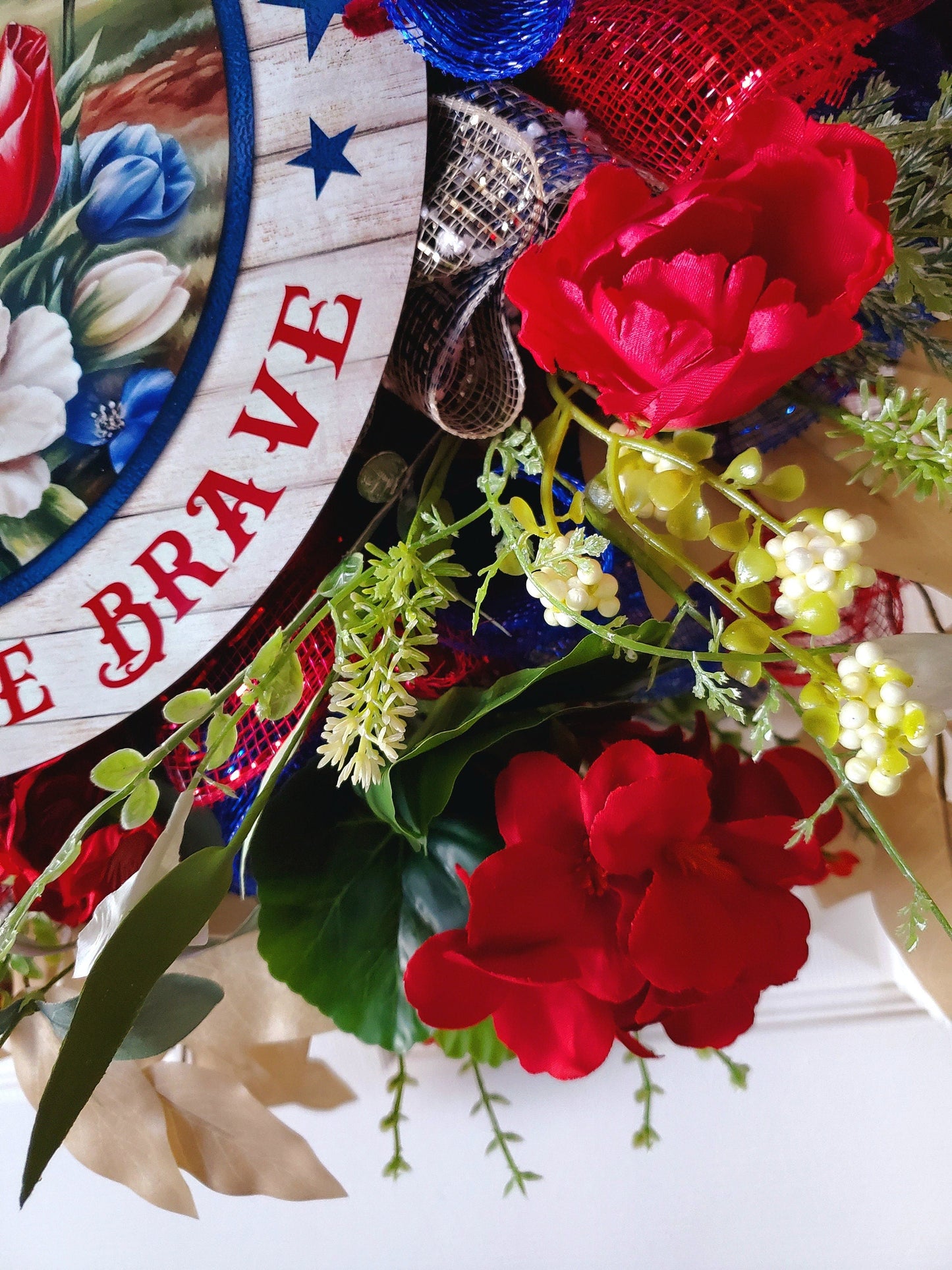 4th of July Patriotic Home of the Brave Front Door Wreath Stuffs n Things by JD