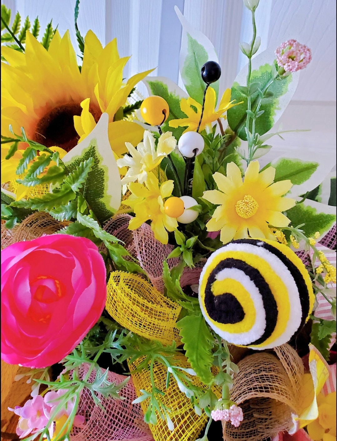 Bee Yourself Summer Wreath for Front Door - Pink & Yellow My Store