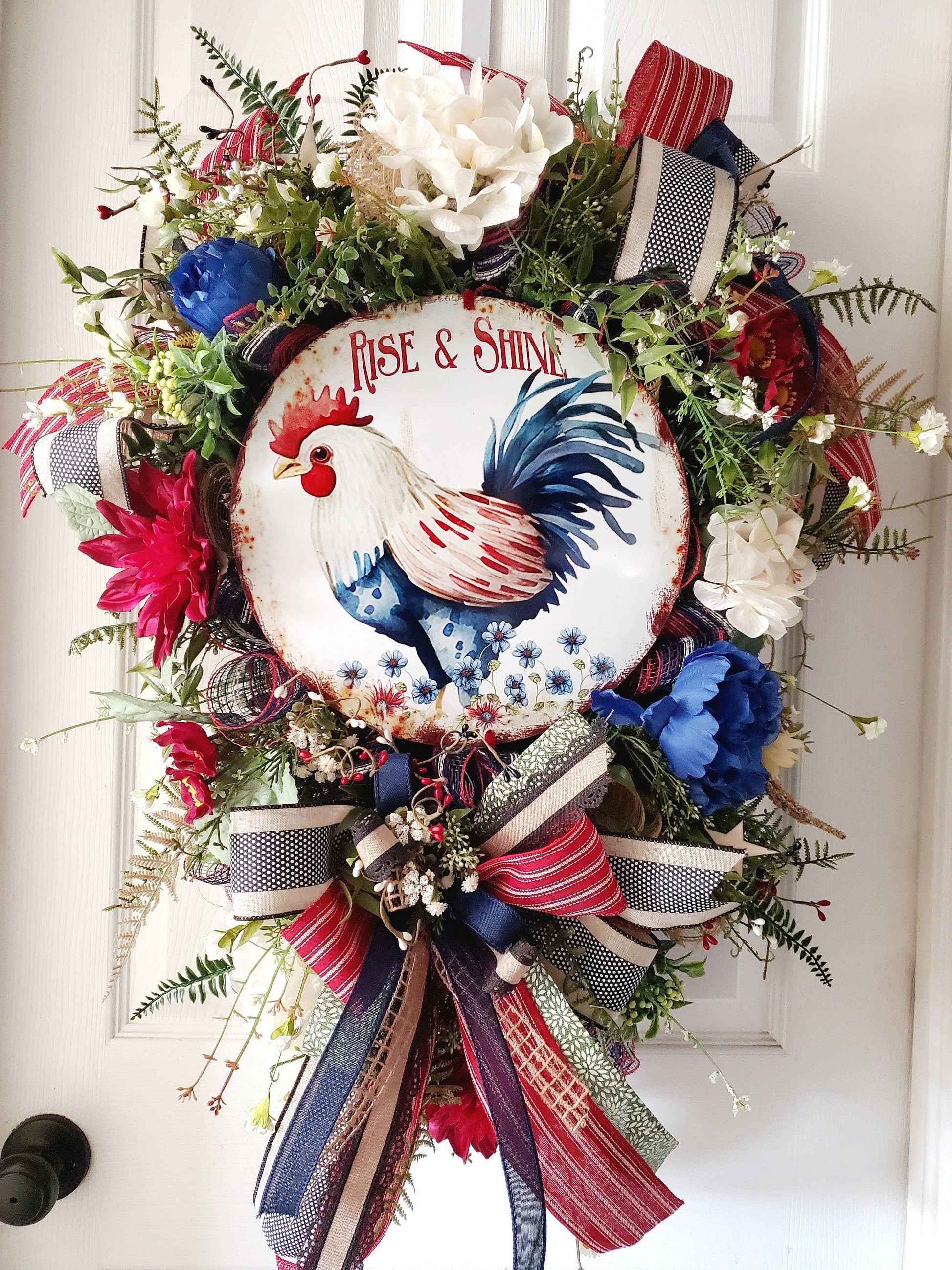 Chicken/Rooster Patriotic Farmhouse Swag for Front Door or Kitchen My Store