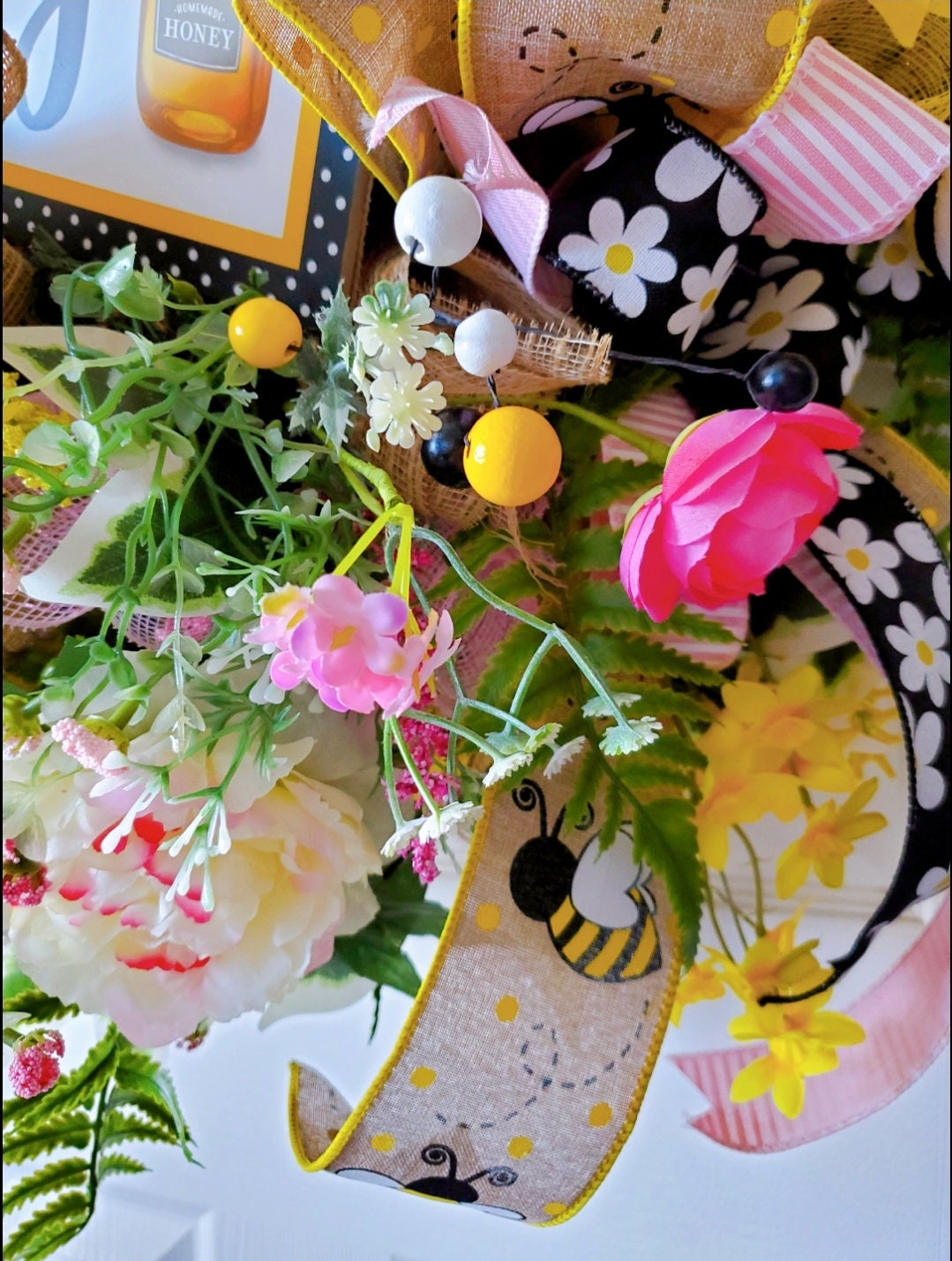 Bee Yourself Summer Wreath for Front Door - Pink & Yellow My Store