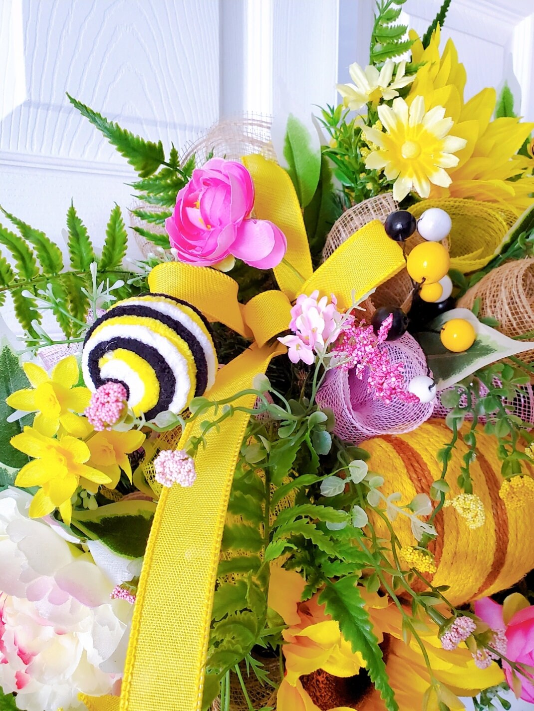 Bee Yourself Summer Wreath for Front Door - Pink & Yellow My Store