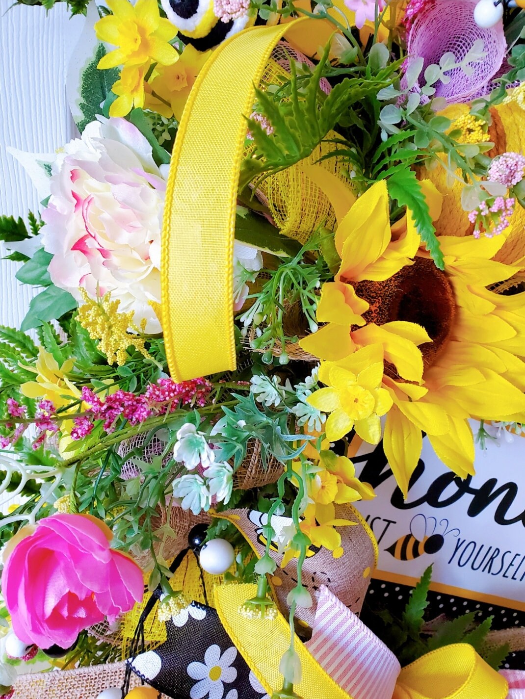 Bee Yourself Summer Wreath for Front Door - Pink & Yellow My Store