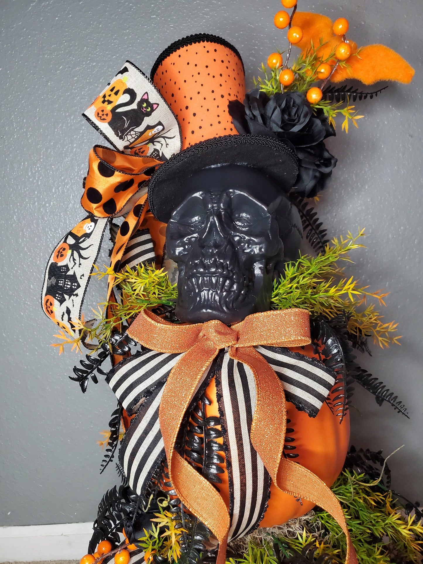 Gothic Skull & Pumpkin Candlestick Centerpiece - Halloween decor Stuffs n Things by JD