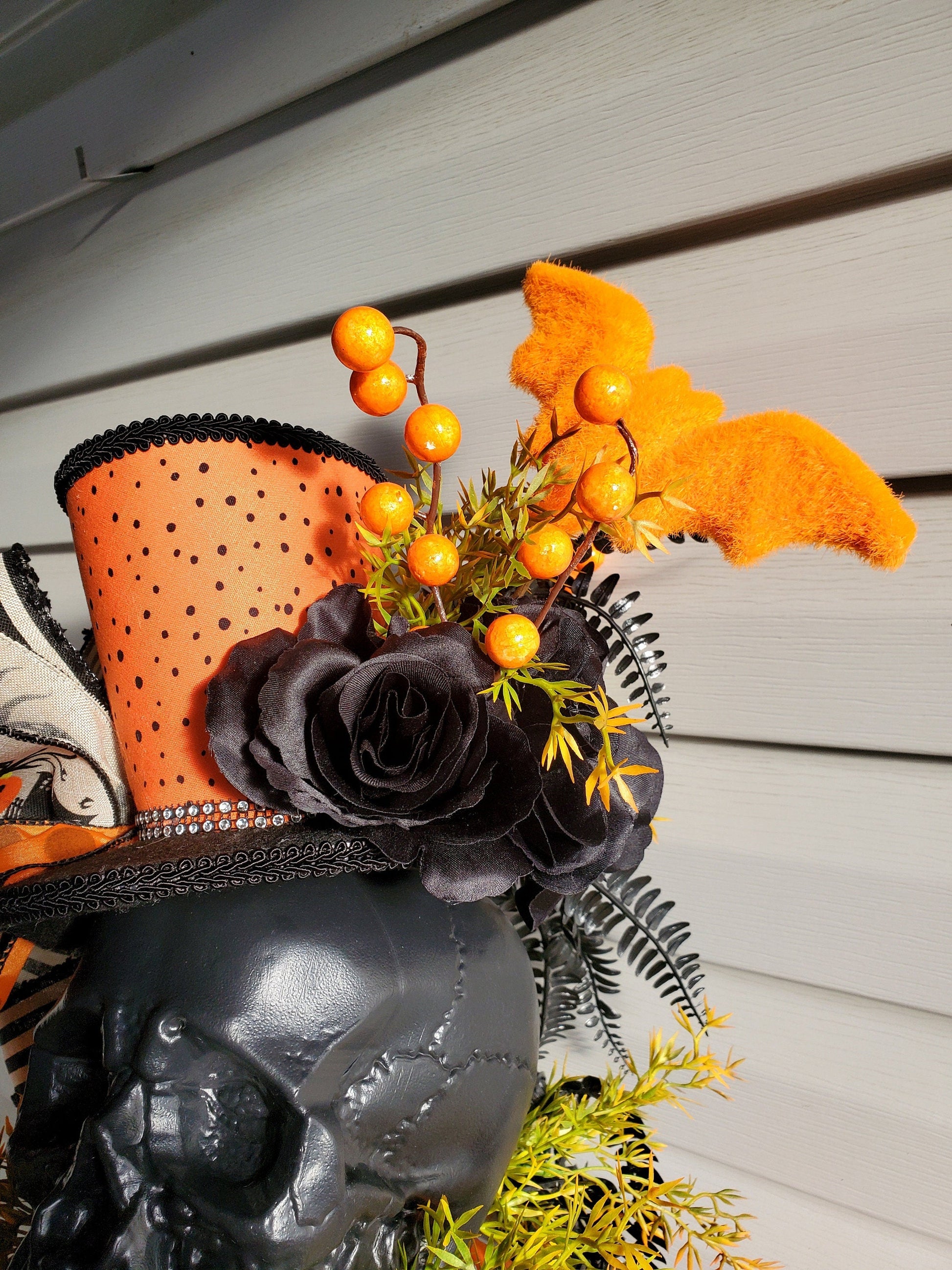 Gothic Skull & Pumpkin Candlestick Centerpiece - Halloween decor Stuffs n Things by JD