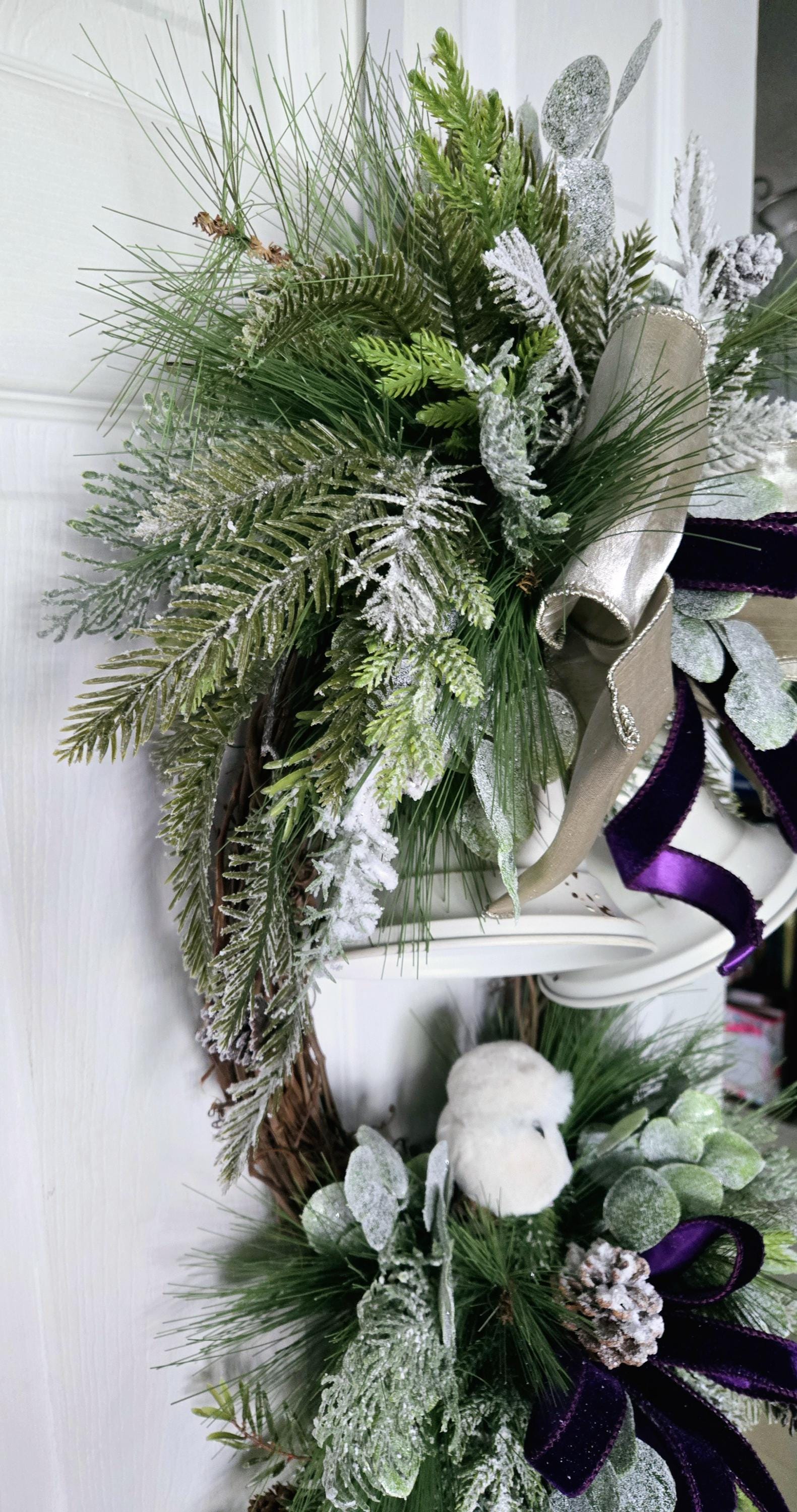 Rustic Bell and Snow Owl Winter or Holiday Grapevine Wreath for Front Door Stuffs n Things by JD
