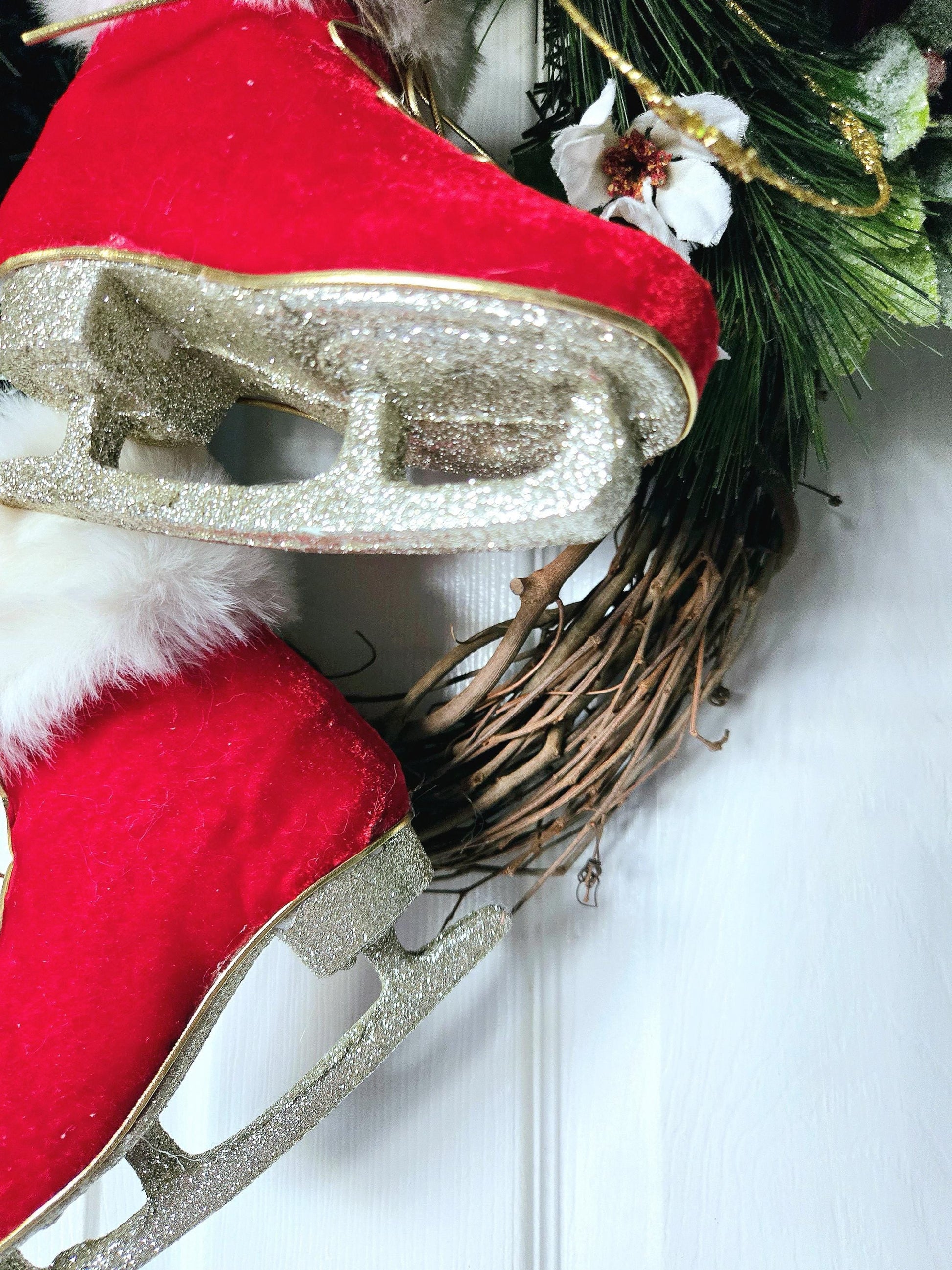 Ice Skates Winter Grapevine Wreath for Front Door Stuffs n Things by JD