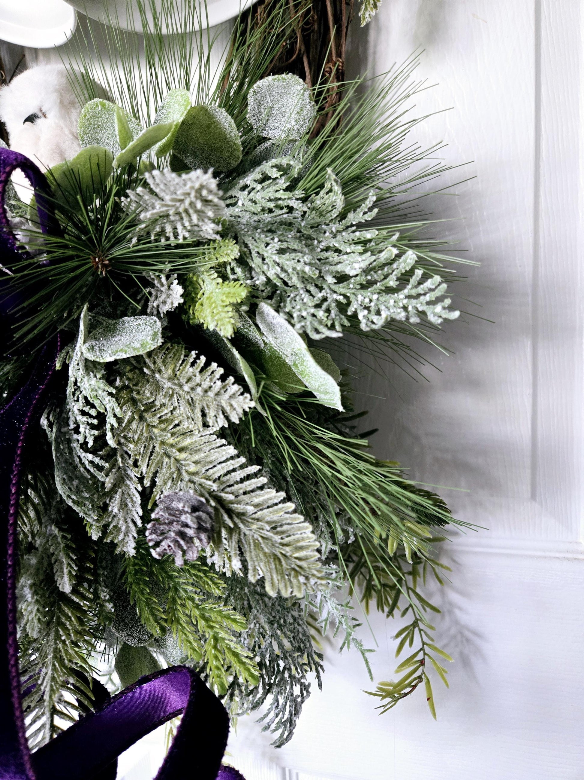 Rustic Bell and Snow Owl Winter or Holiday Grapevine Wreath for Front Door Stuffs n Things by JD