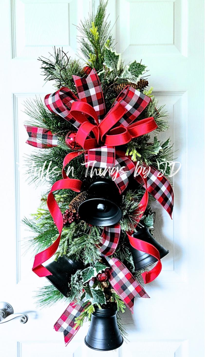 Rustic Winter Swag with Black Bells - Farmhouse Style Wreath Stuffs n Things by JD