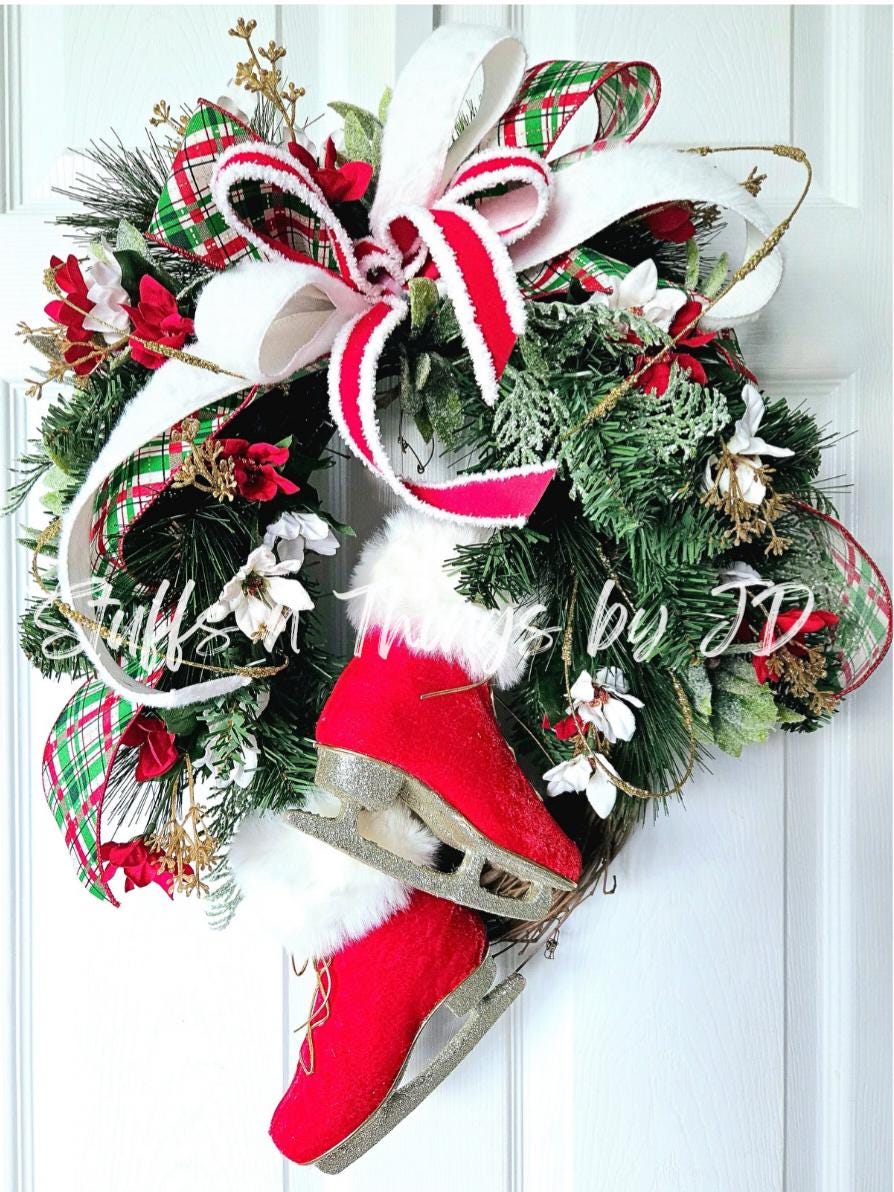 Ice Skates Winter Grapevine Wreath for Front Door Stuffs n Things by JD
