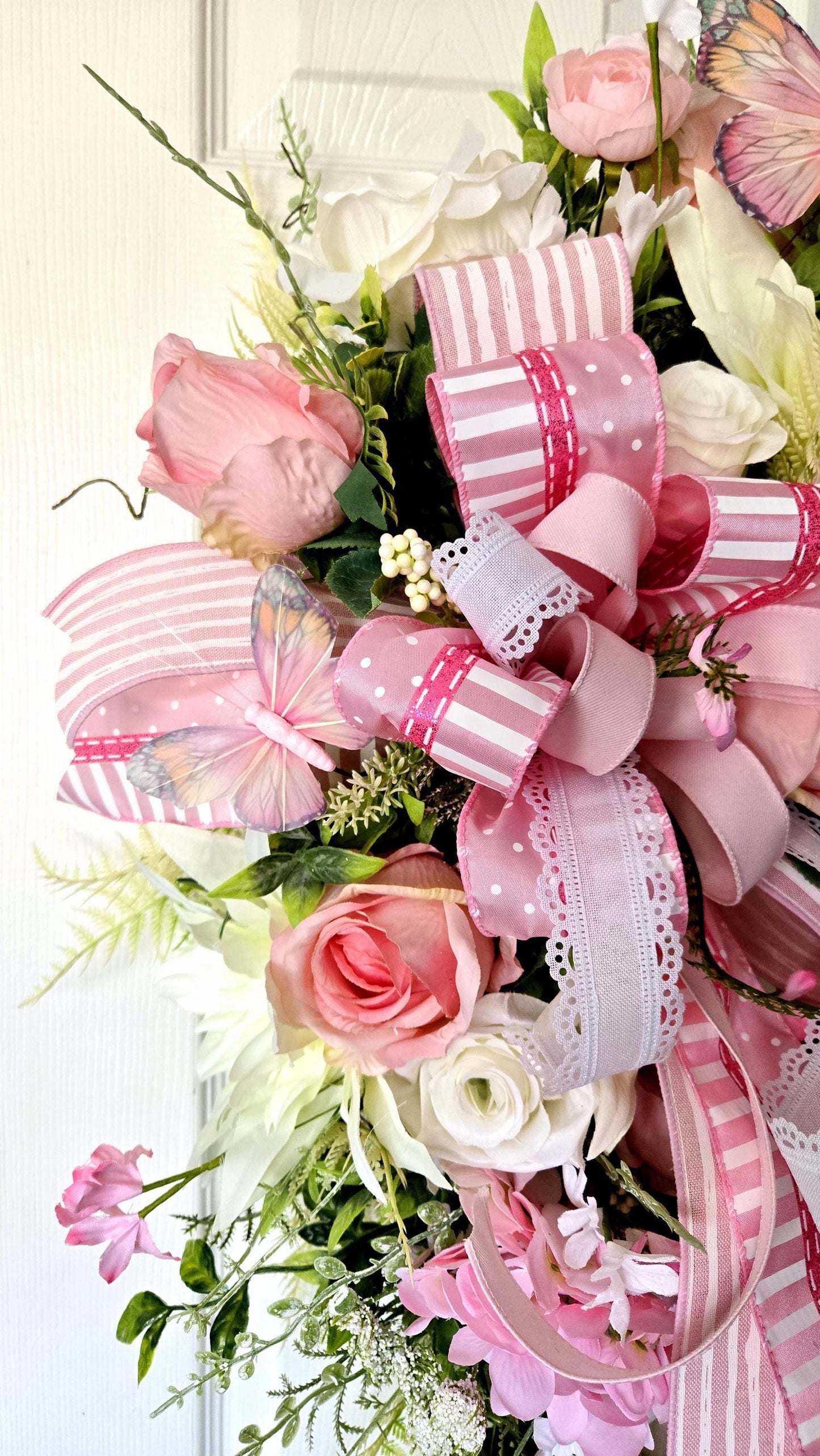 Pink Rose Easter Sisal Bunny Front Door Wreath - Cottagecore Style Stuffs n Things by JD