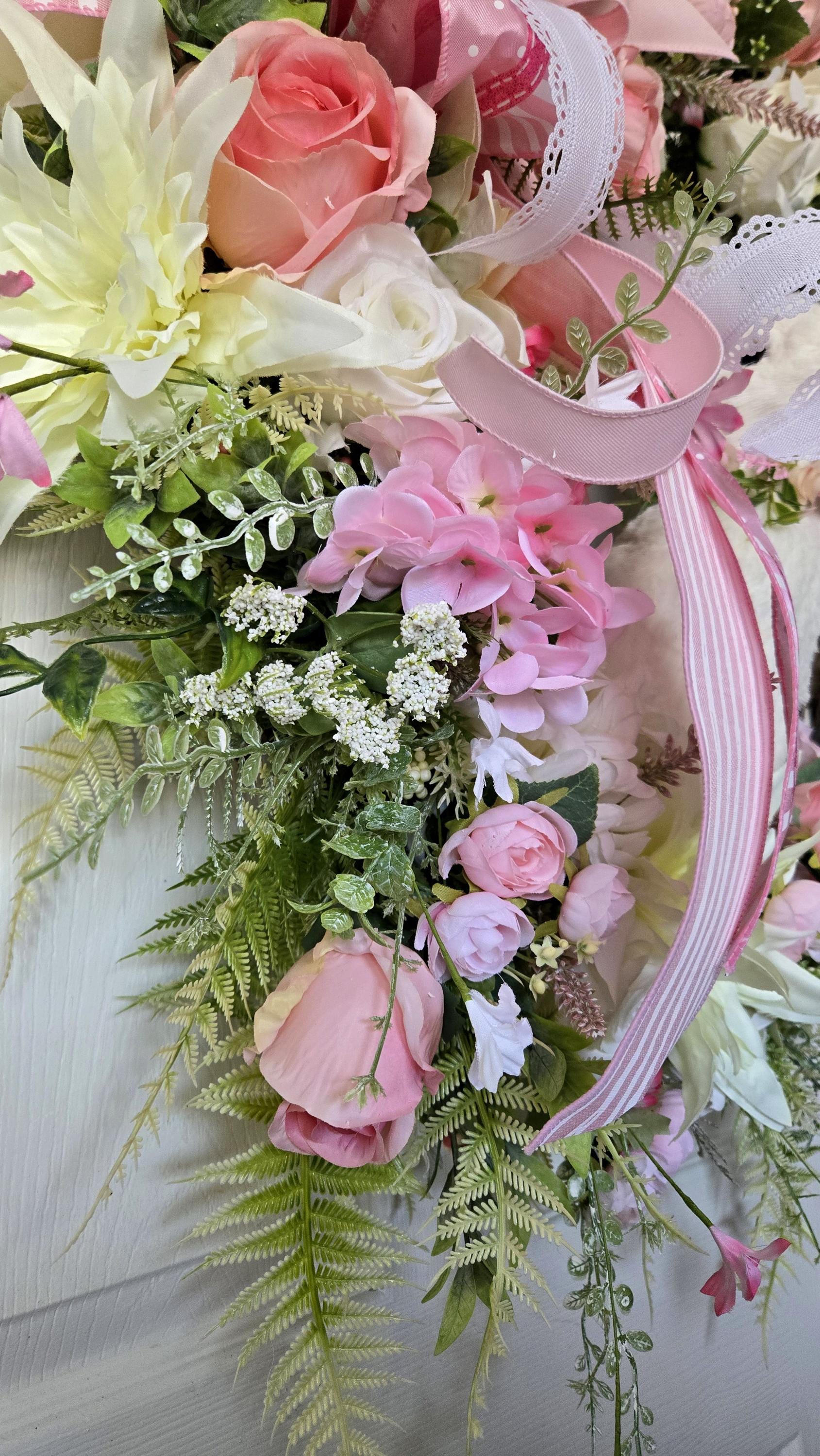 Pink Rose Easter Sisal Bunny Front Door Wreath - Cottagecore Style Stuffs n Things by JD