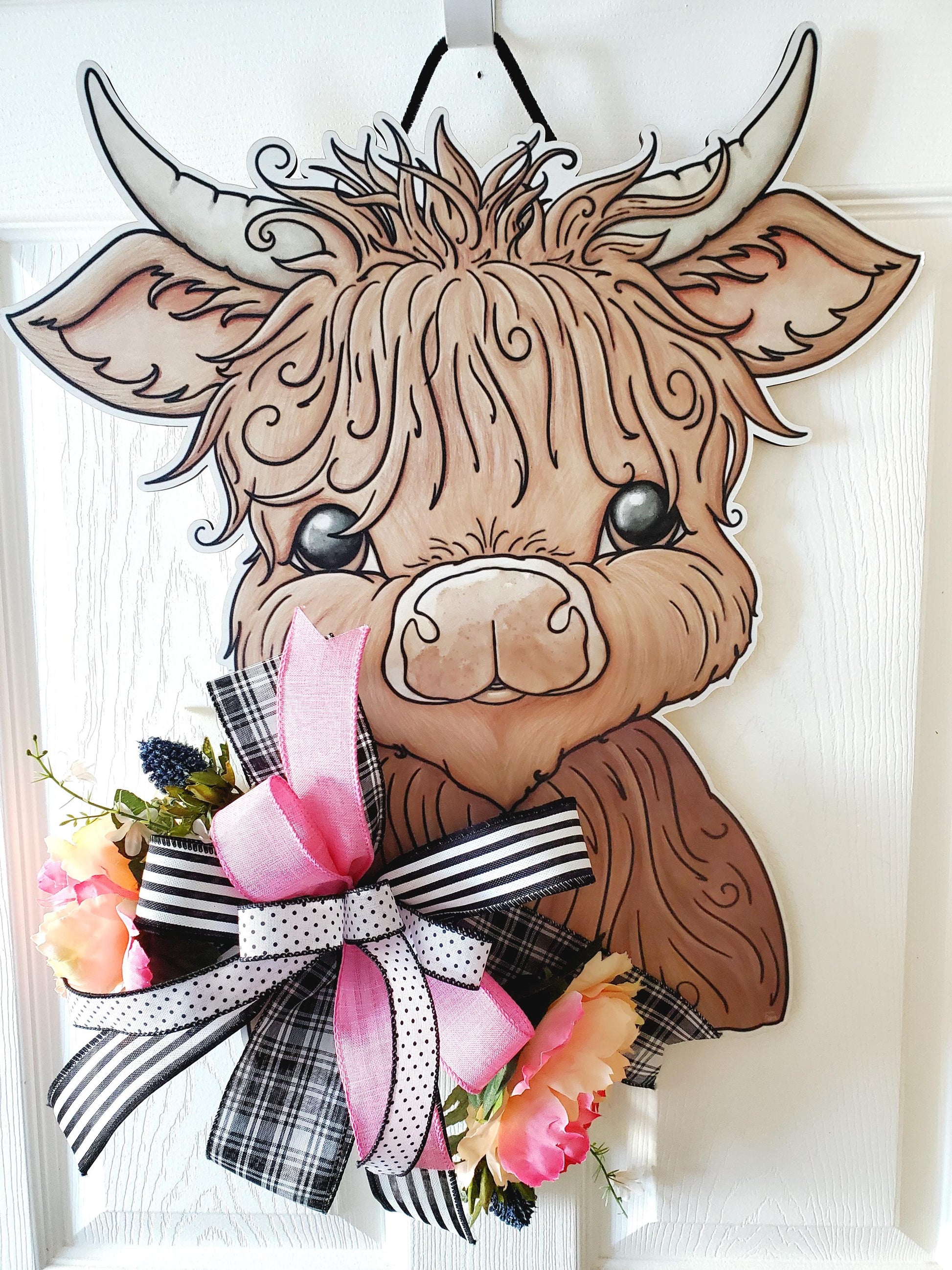 Highland Cow Home Decor Wood Sign for Front Door Stuffs n Things by JD