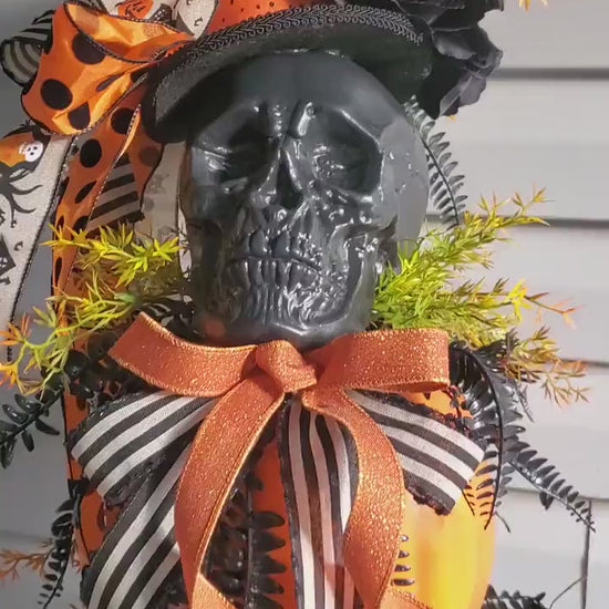 Halloween Skull Pumpkin Candlestick, Spooky Goth Centerpiece, Unique Halloween Gothic Candelabra Centerpiece, Victorian Goth Candlestick