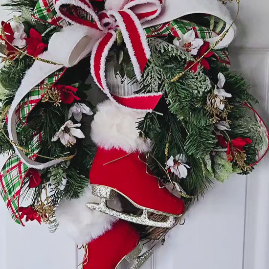 Ice Skates Winter Grapevine Wreath, Red Gold White Holiday Wreath, Christmas Front Door, Festive Christmas Decorations, Christmas Decor