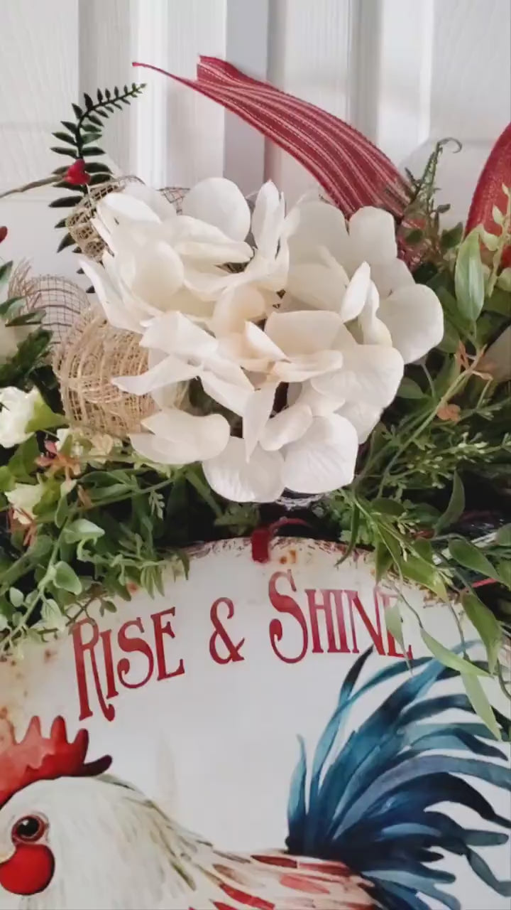 Chicken Swag, Farmhouse, Front Door Wreath, Spring Summer Swag, Everyday, Year round, Patriotic, Rooster Farm Swag, Red White Blue, Country