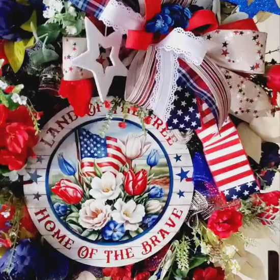 Patriotic Wreath for Front Door, Farmhouse Evergreen Wreath, Summer Wreath, Everyday, Year round, USA, Red White Blue, 4th of July decor