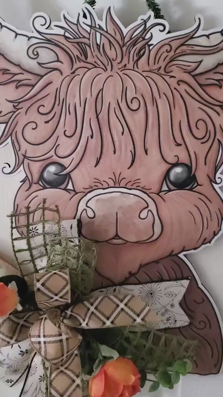 Highland Cow Door Decor Front Door, Front Door Sign, Door Hanger, Everyday Style, Year Round Door Hanger, Ranch Decor, Country Farm Gift
