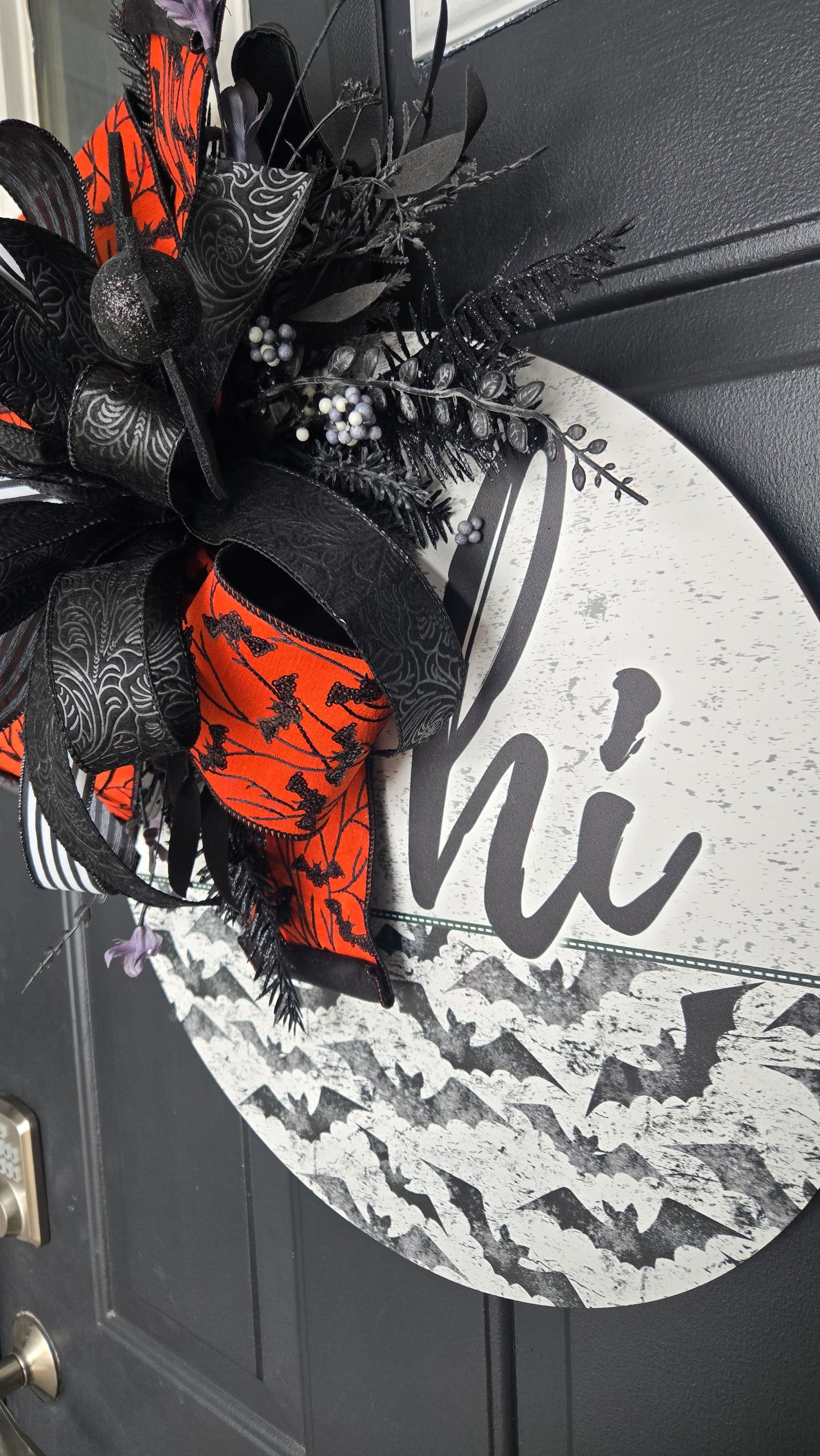 Halloween Bat Front Door Wood Sign