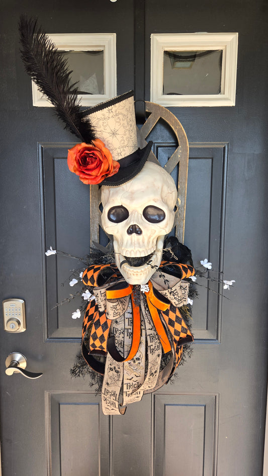 Halloween Decor - Skull Window Pane Wreath