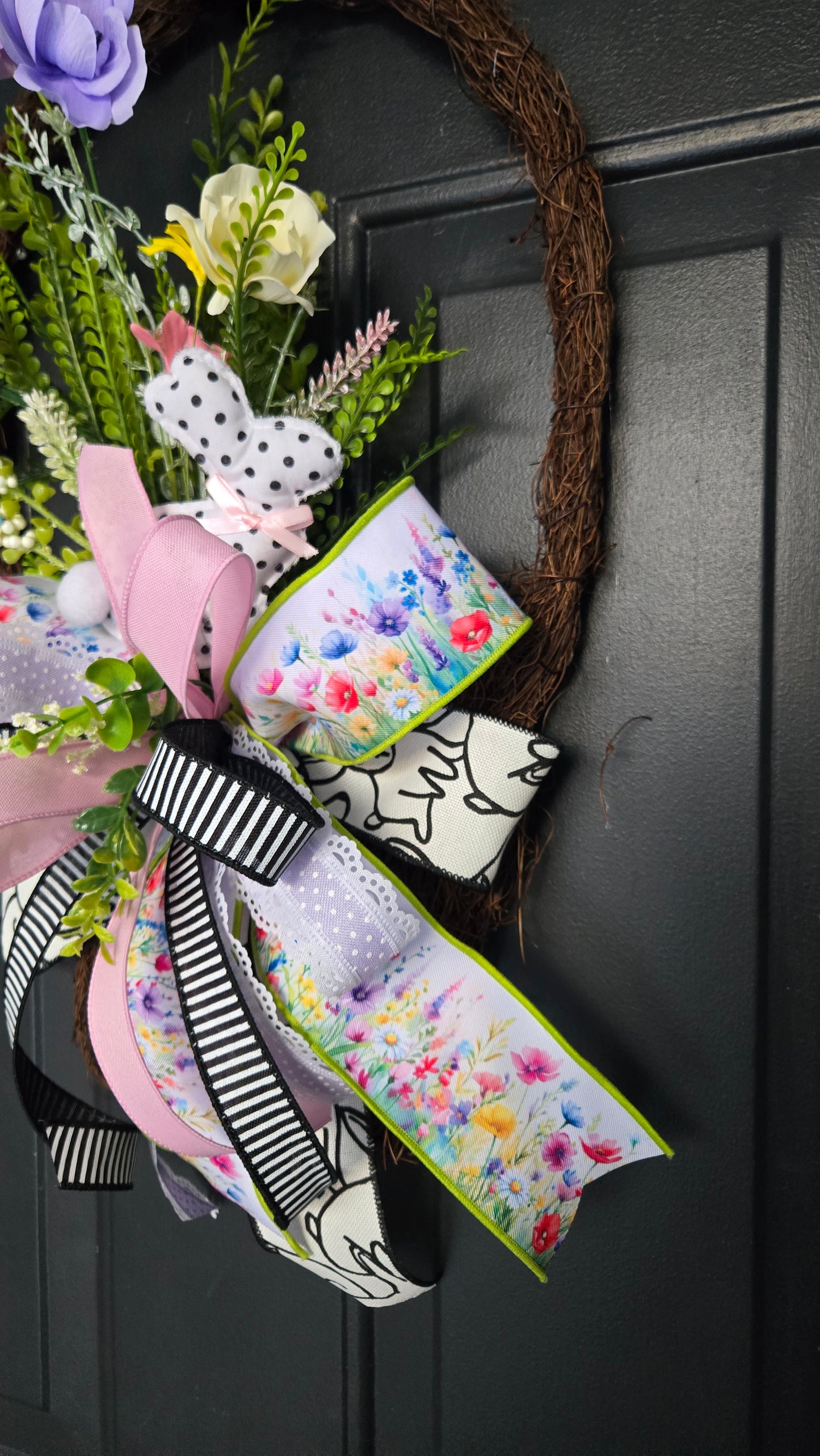 Spring Basket Door Hanger | Floral Grapevine Basket Wreath | Easter Front Door Decor | Cottage Farmhouse Wall Hanging