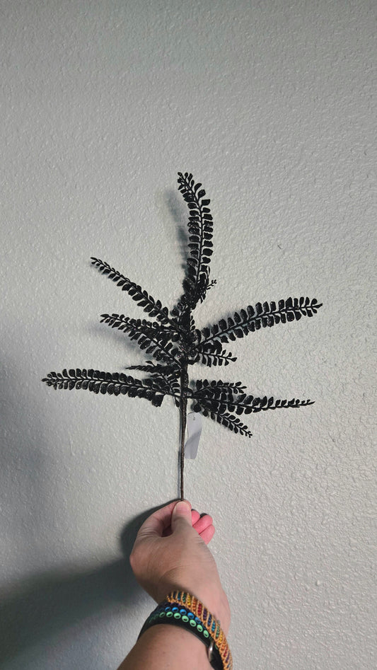 16" Black Glitter Fern