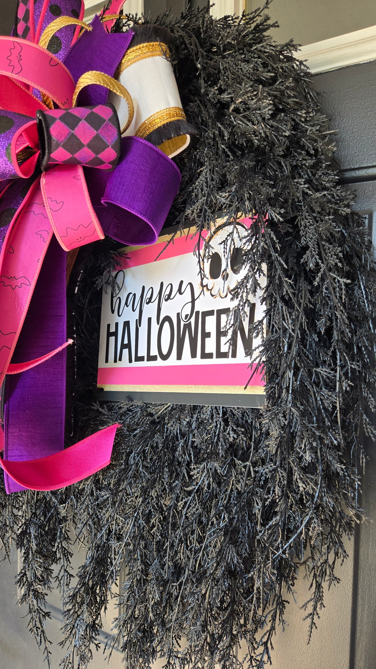Pink & Purple Halloween Wreath | Glam Halloween Door Decor | Black Cedar Spooky Wreath
