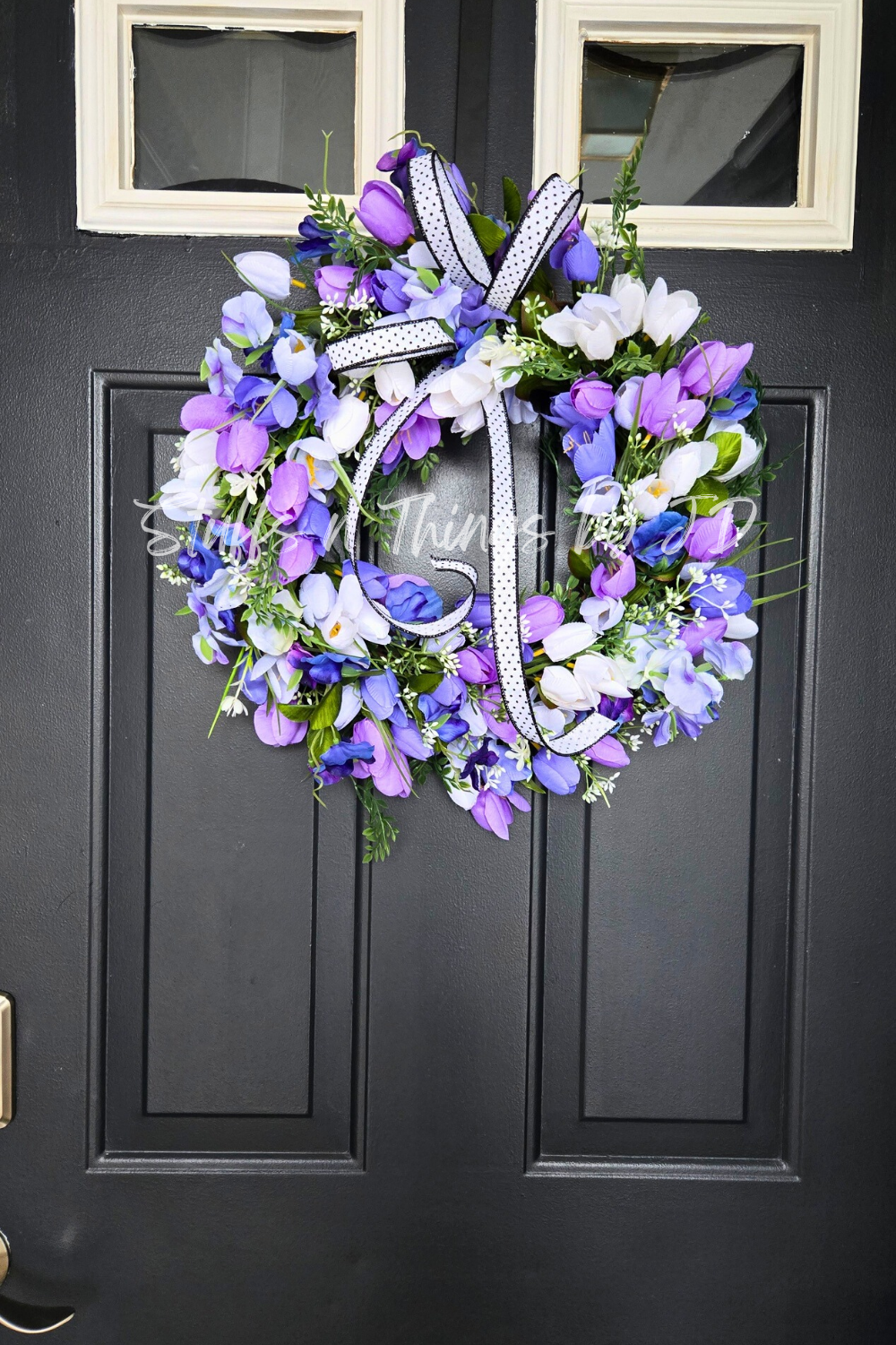 Purple Sweet Pea and Tulip Cottage Garden Wreath