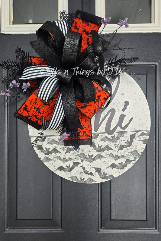 Halloween Bat Front Door Wood Sign