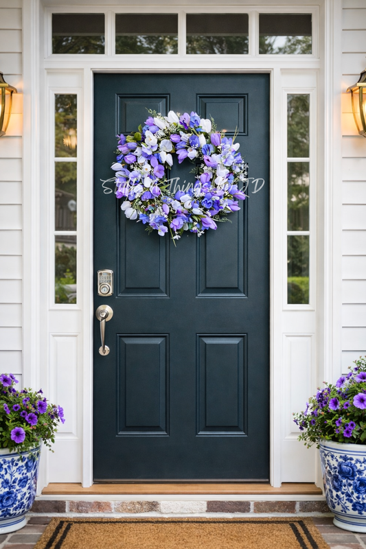 Purple Sweet Pea and Tulip Cottage Garden Wreath