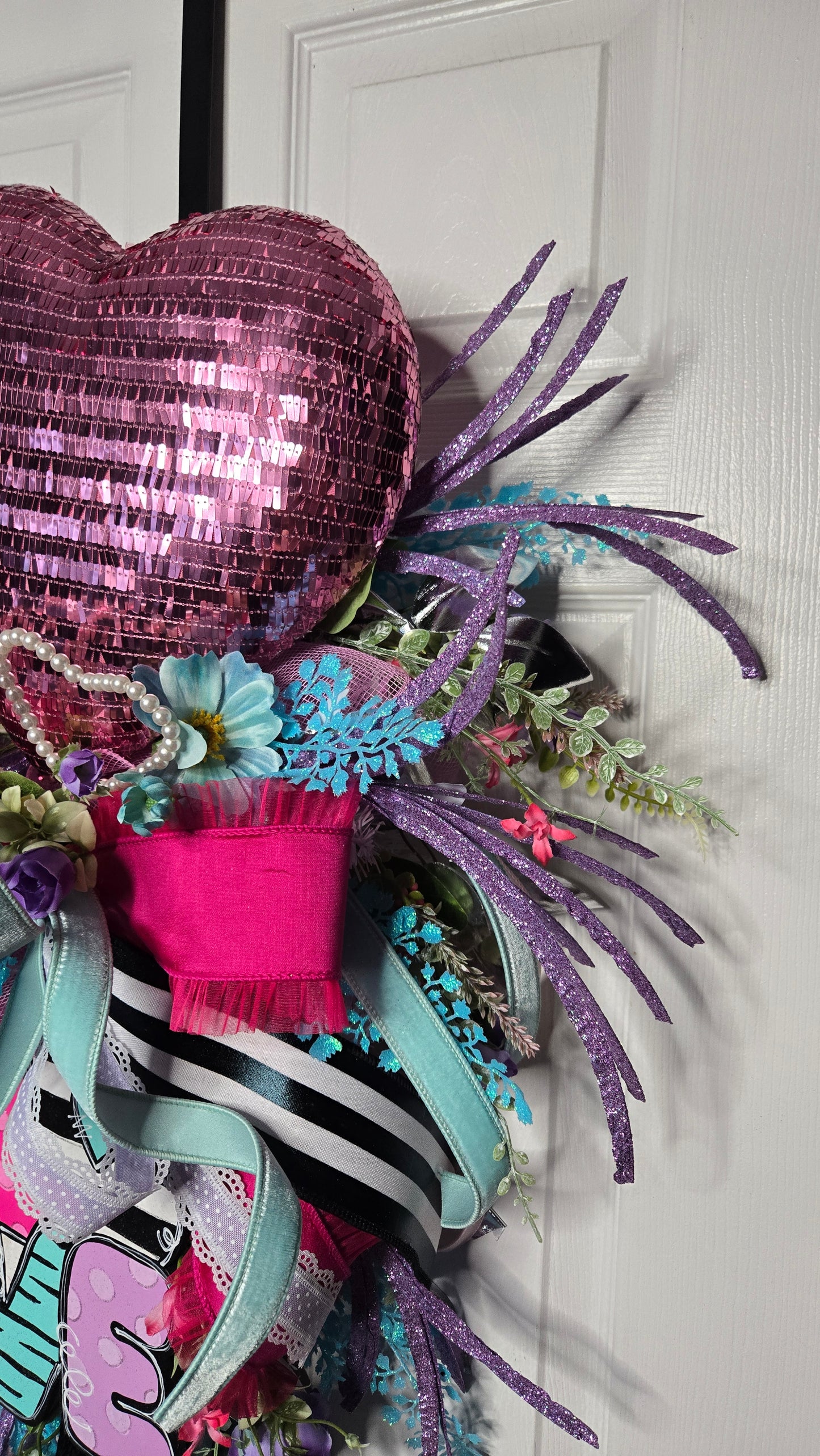 Valentine Love Swag Wreath - Pink Sequin Heart Wall/Door Decor