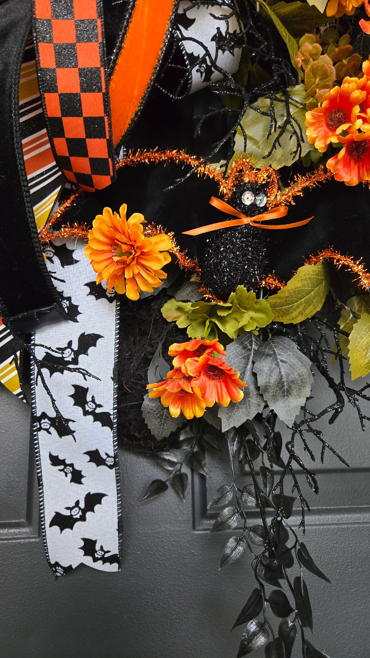 Sunflower & Bat Halloween Black Moss Wreath