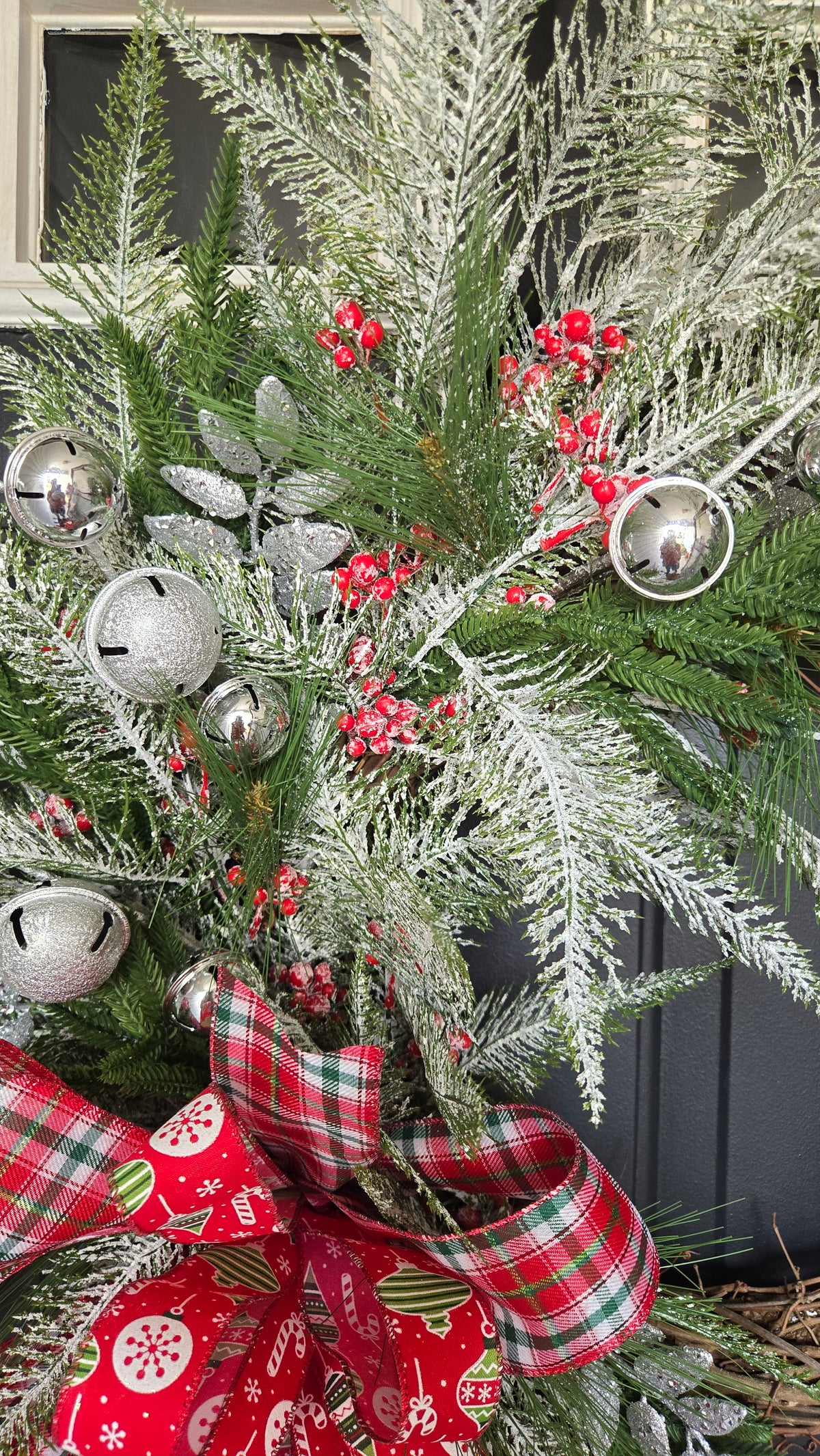 Frosted Christmas Grapevine Wreath, Traditional Winter Door Decor