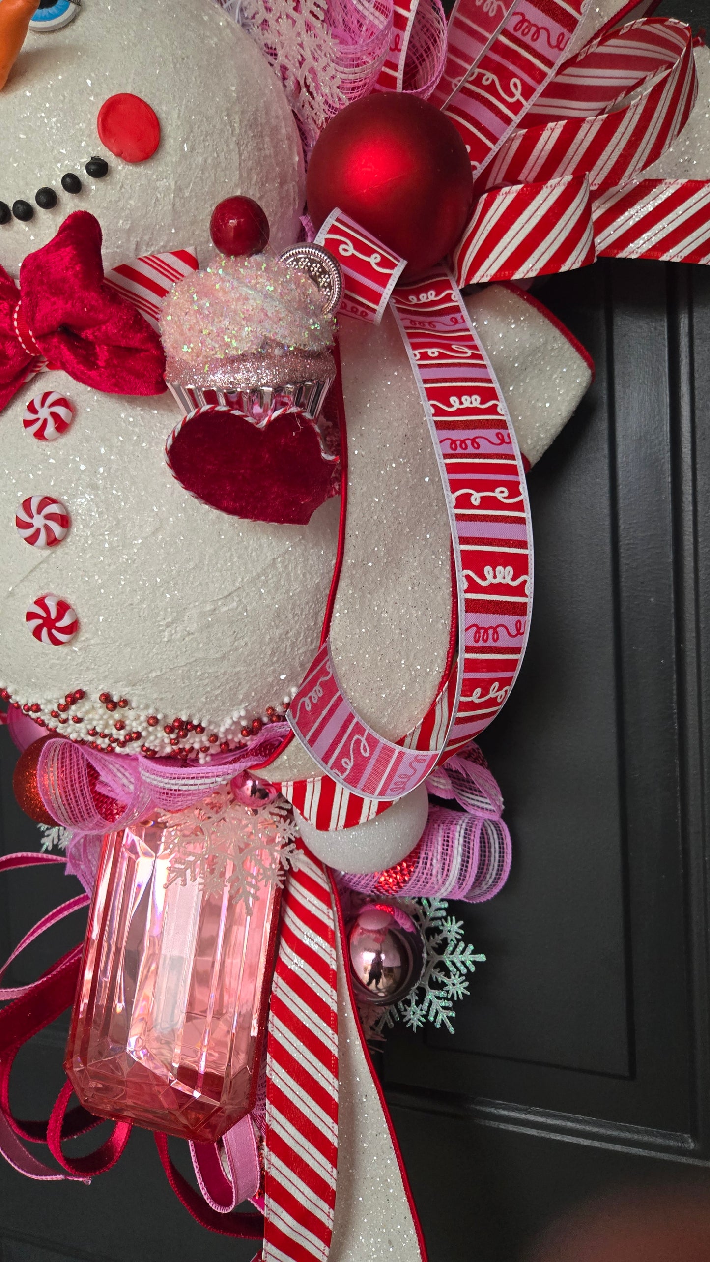 Pink Peppermint Snowman Swag – Winter Wreath Door Decor
