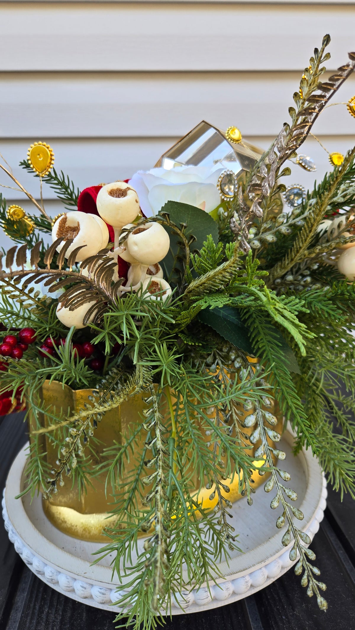 Red & Gold Christmas Floral Centerpiece | Magnolia Holiday Arrangement | Luxury Table Decor