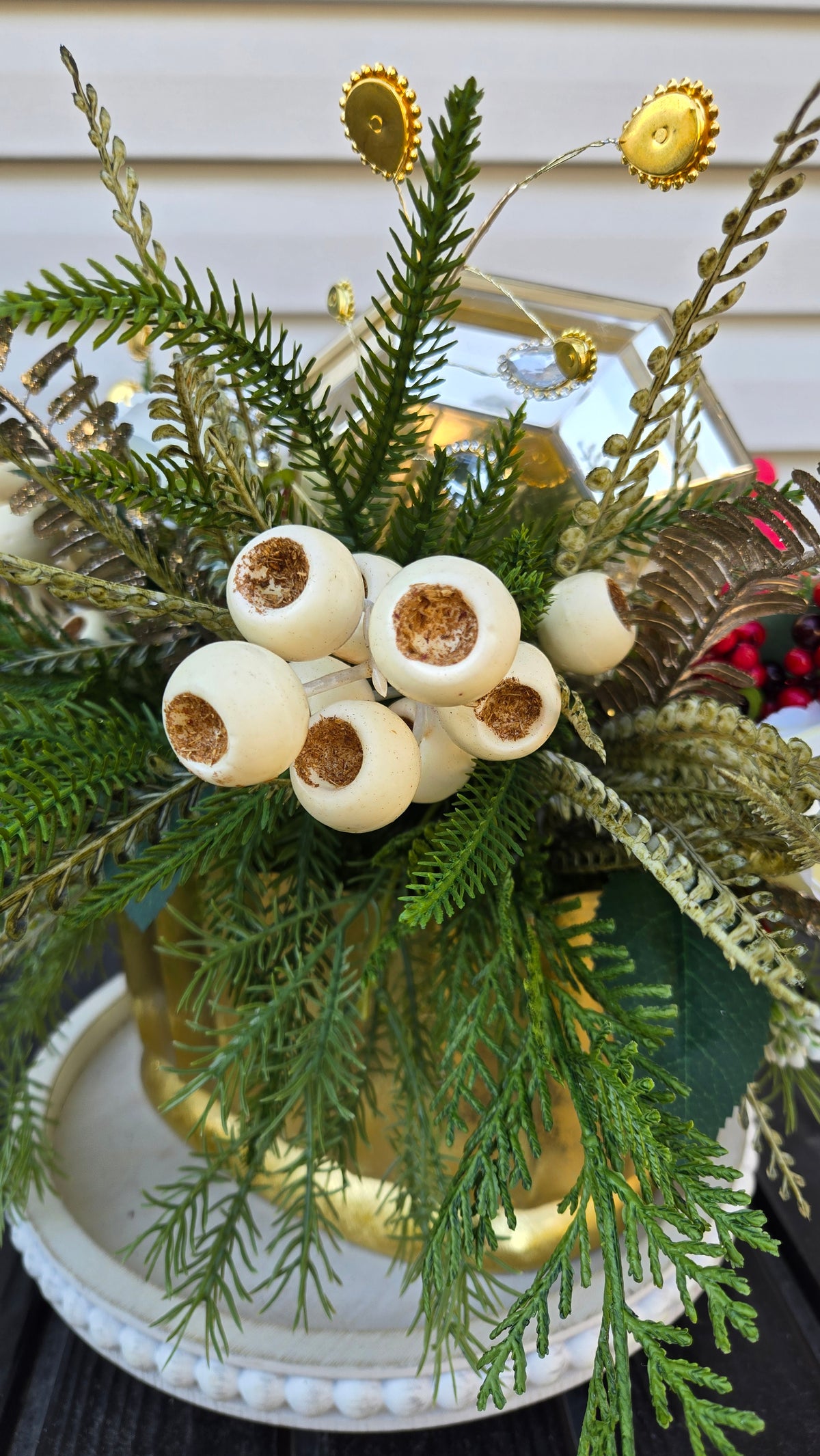 Red & Gold Christmas Floral Centerpiece | Magnolia Holiday Arrangement | Luxury Table Decor