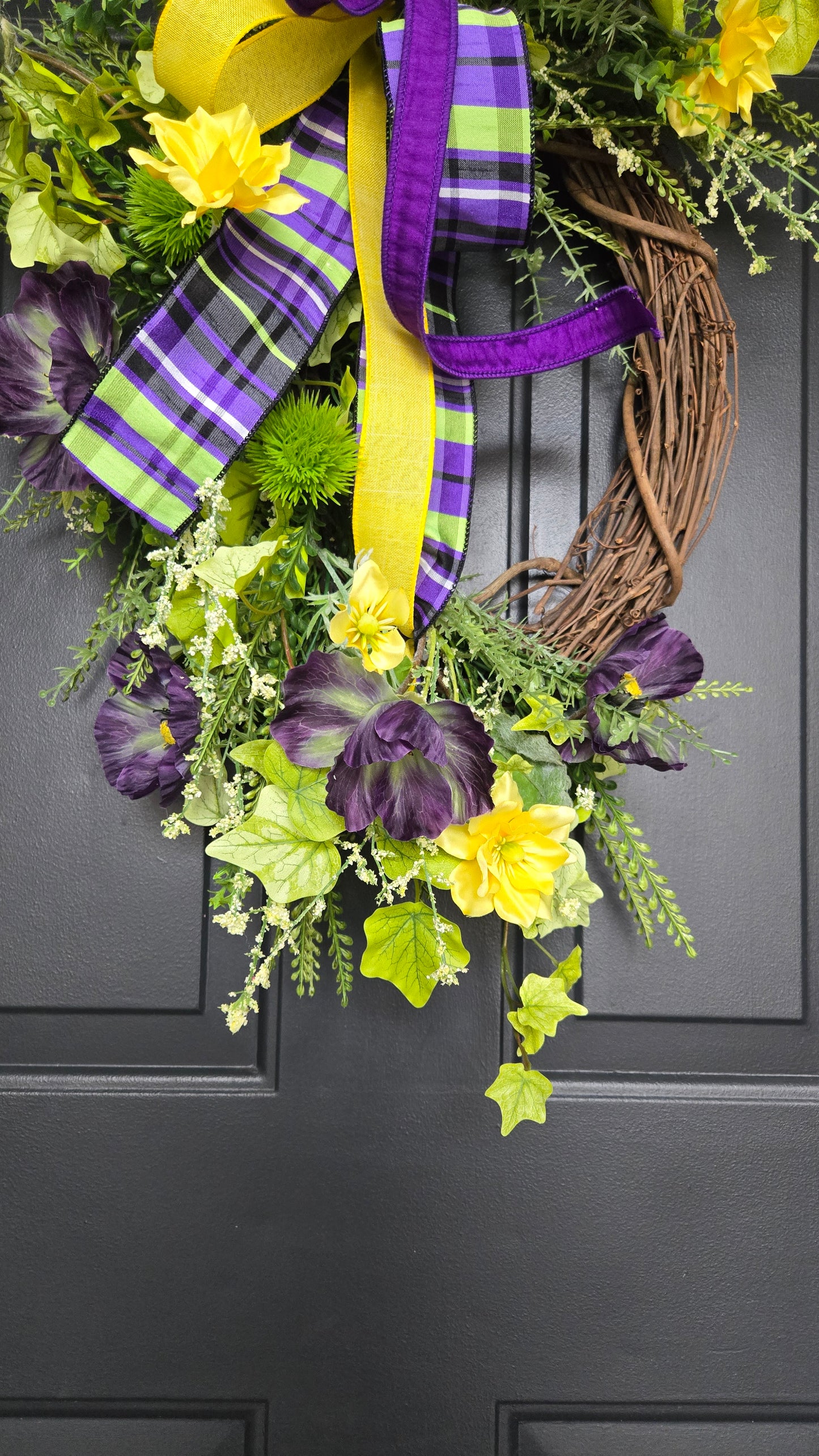 Bold Purple & Green Floral Wreath with Poppies and Cosmos – Spring & Summer Front Door Decor