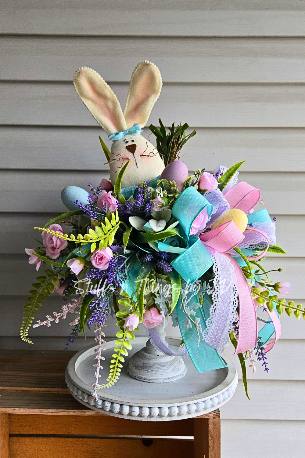 Easter Bunny Candlestick Arrangement | Spring Floral Centerpiece | Pastel Easter Decor | Tabletop Easter Decoration