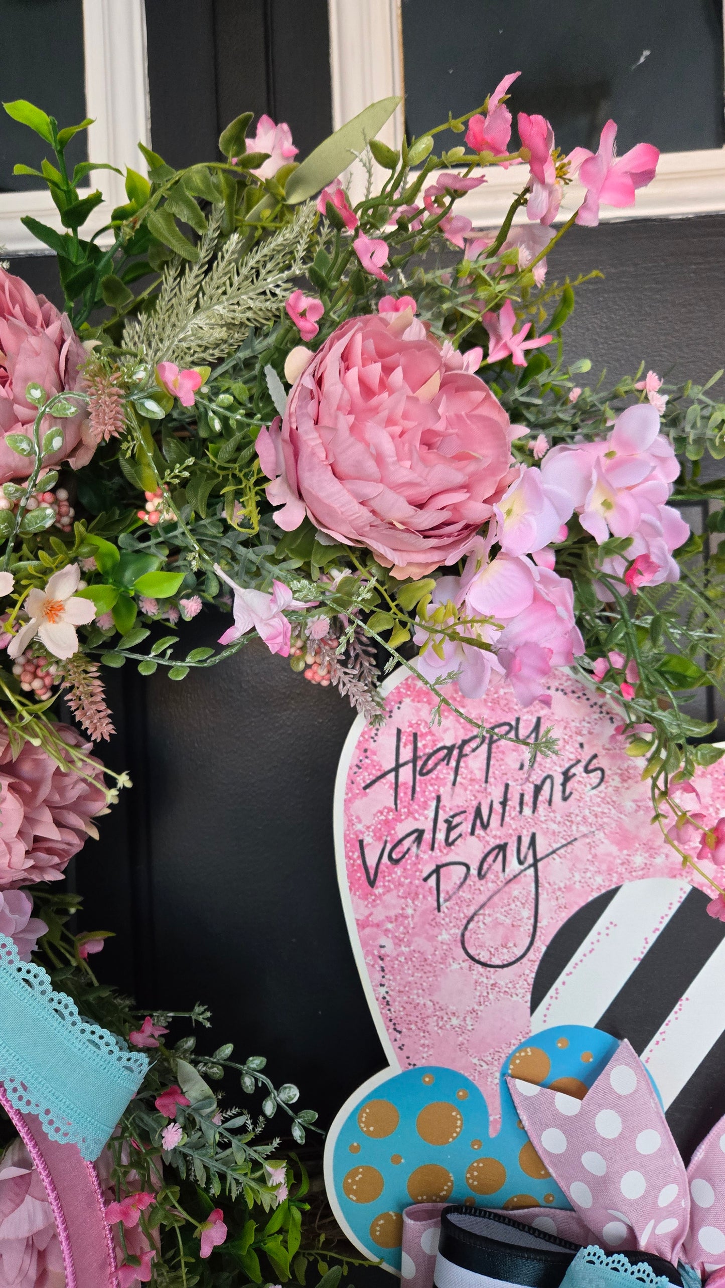 Romantic Valentine’s Day Wreath - Pink & Aqua Floral Heart Grapevine Door Decor