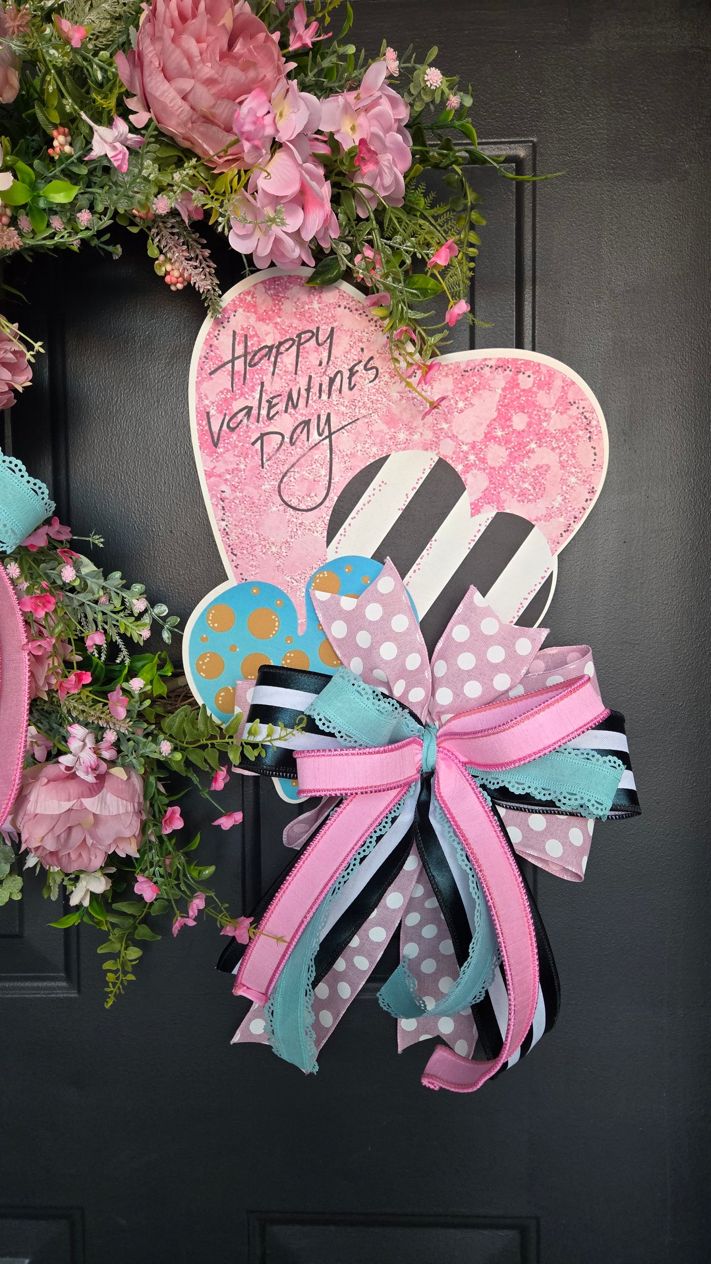 Romantic Valentine’s Day Wreath - Pink & Aqua Floral Heart Grapevine Door Decor