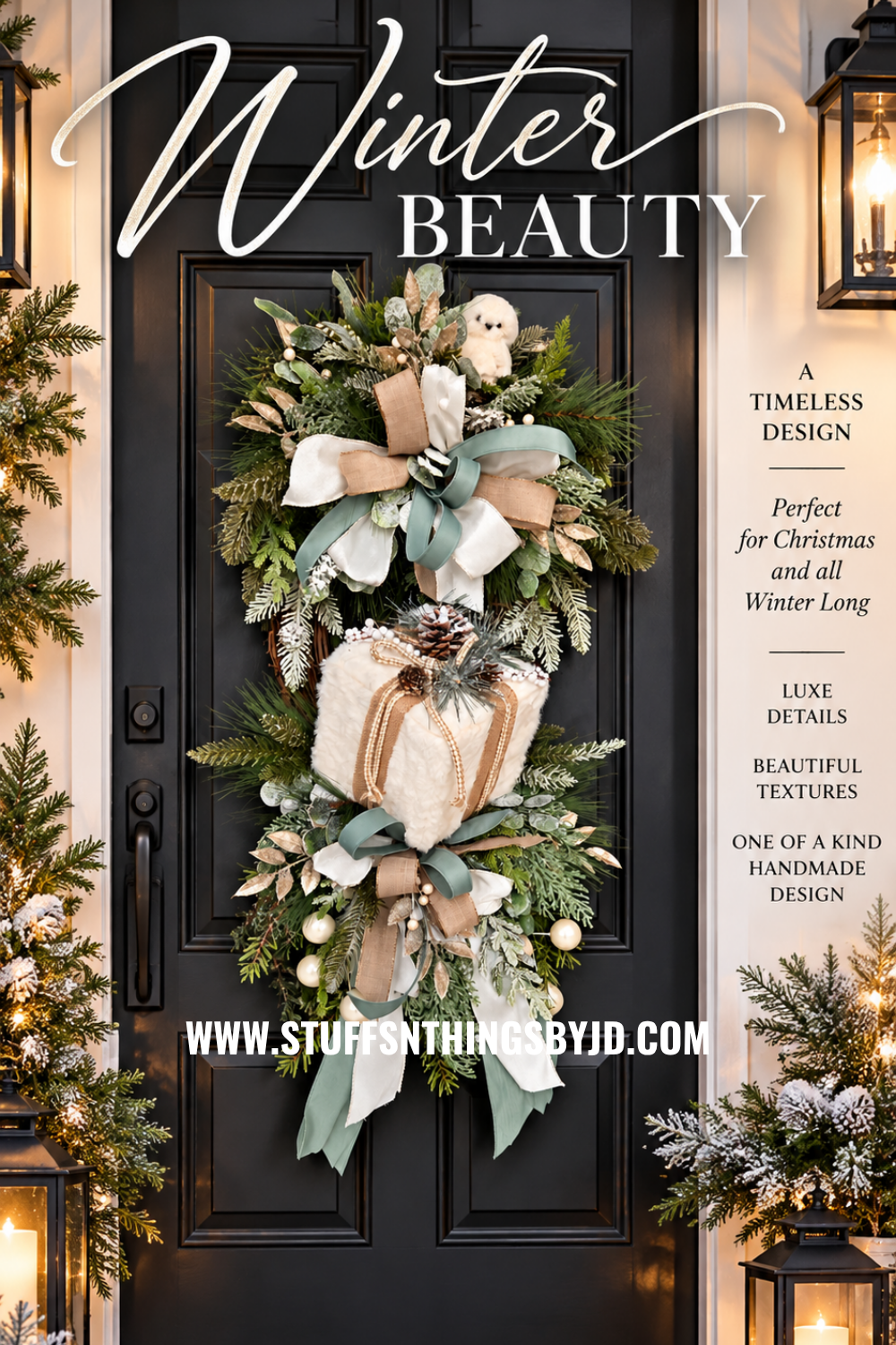 Winter Woodland Oval Grapevine Wreath | Snowy Owl & Luxury Christmas Door Swag