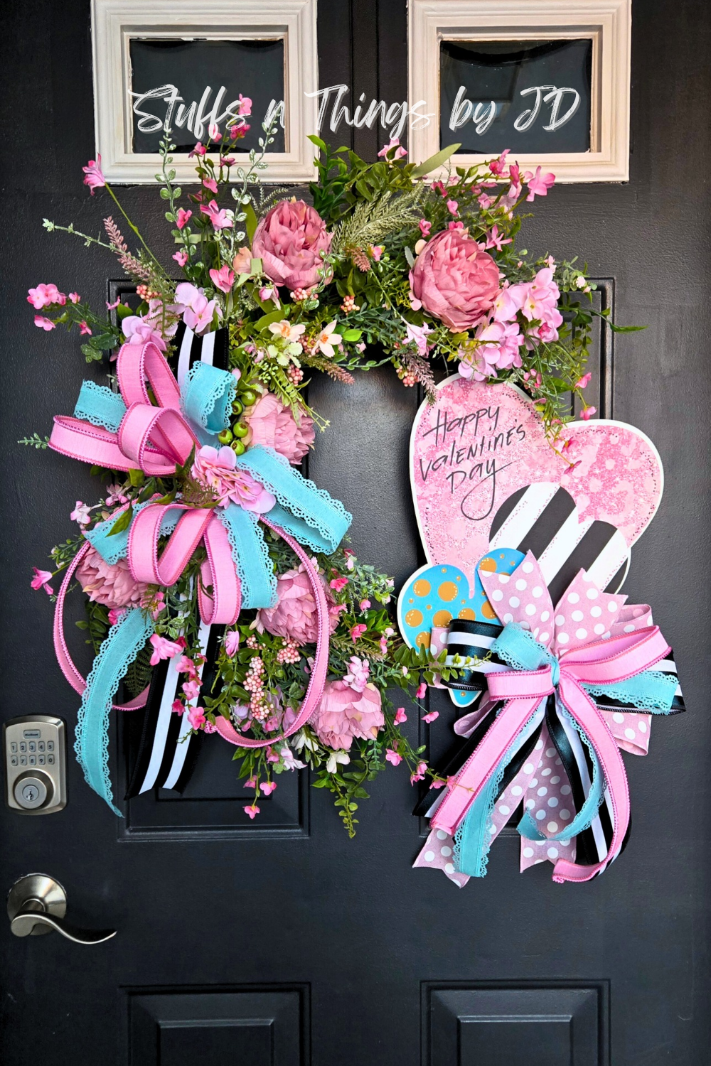 Romantic Valentine’s Day Wreath - Pink & Aqua Floral Heart Grapevine Door Decor