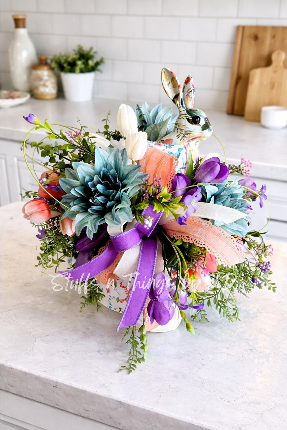 Spring Flower Arrangement - Bunny Candlestick Centerpiece