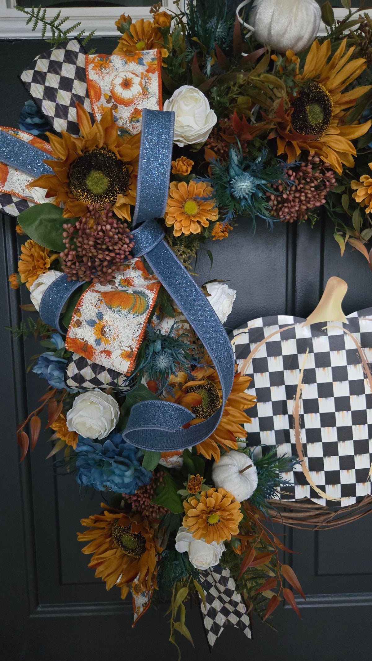 Fall Wreath, Autumn Front Door Decor, Pumpkin & Sunflower Wreath, Thanksgiving Wreath, Seasonal Home Decor