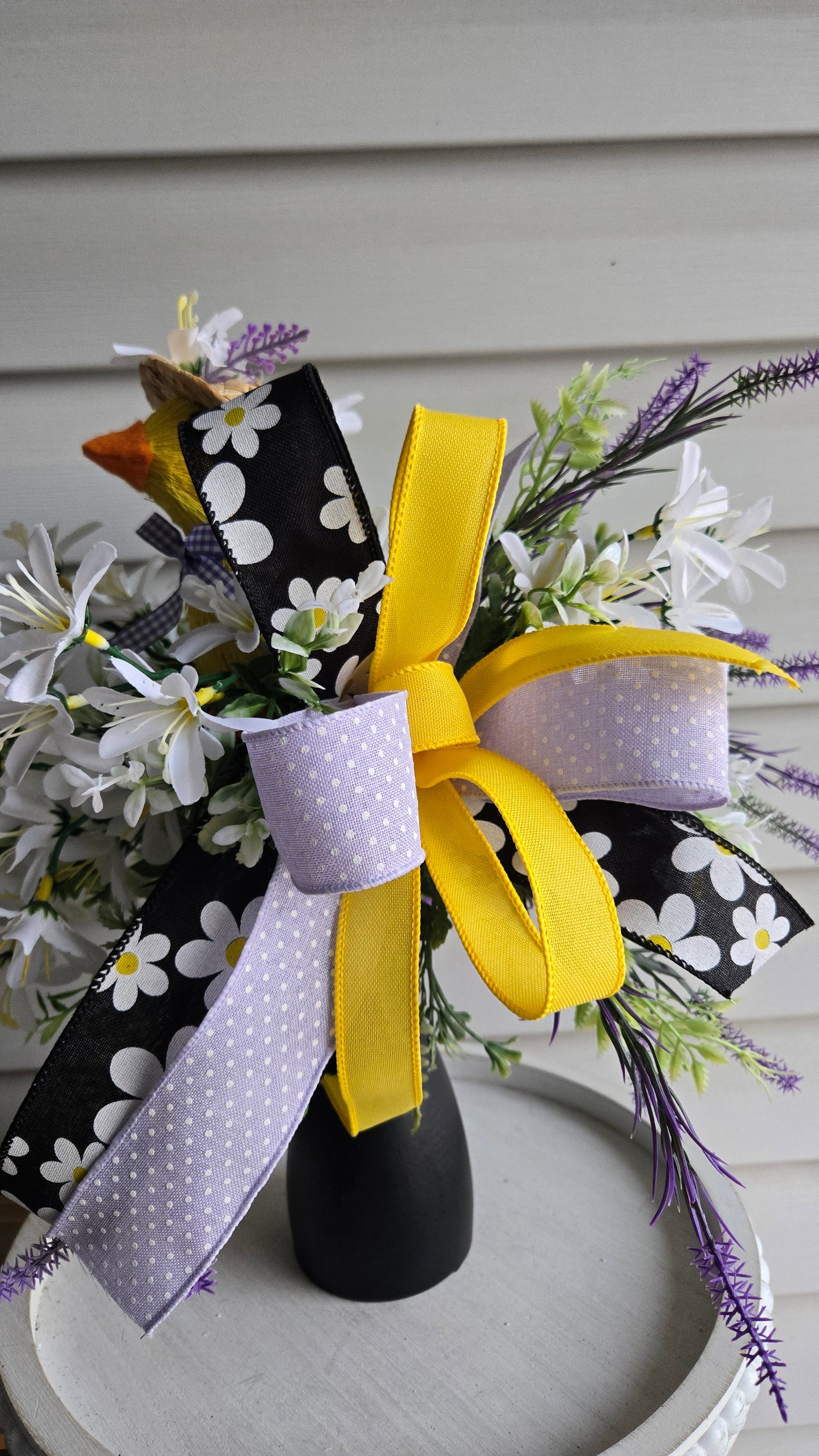 Easter Duck Candlestick Arrangement | Spring Floral Centerpiece with Duck Figurine, Farmhouse Easter Decor