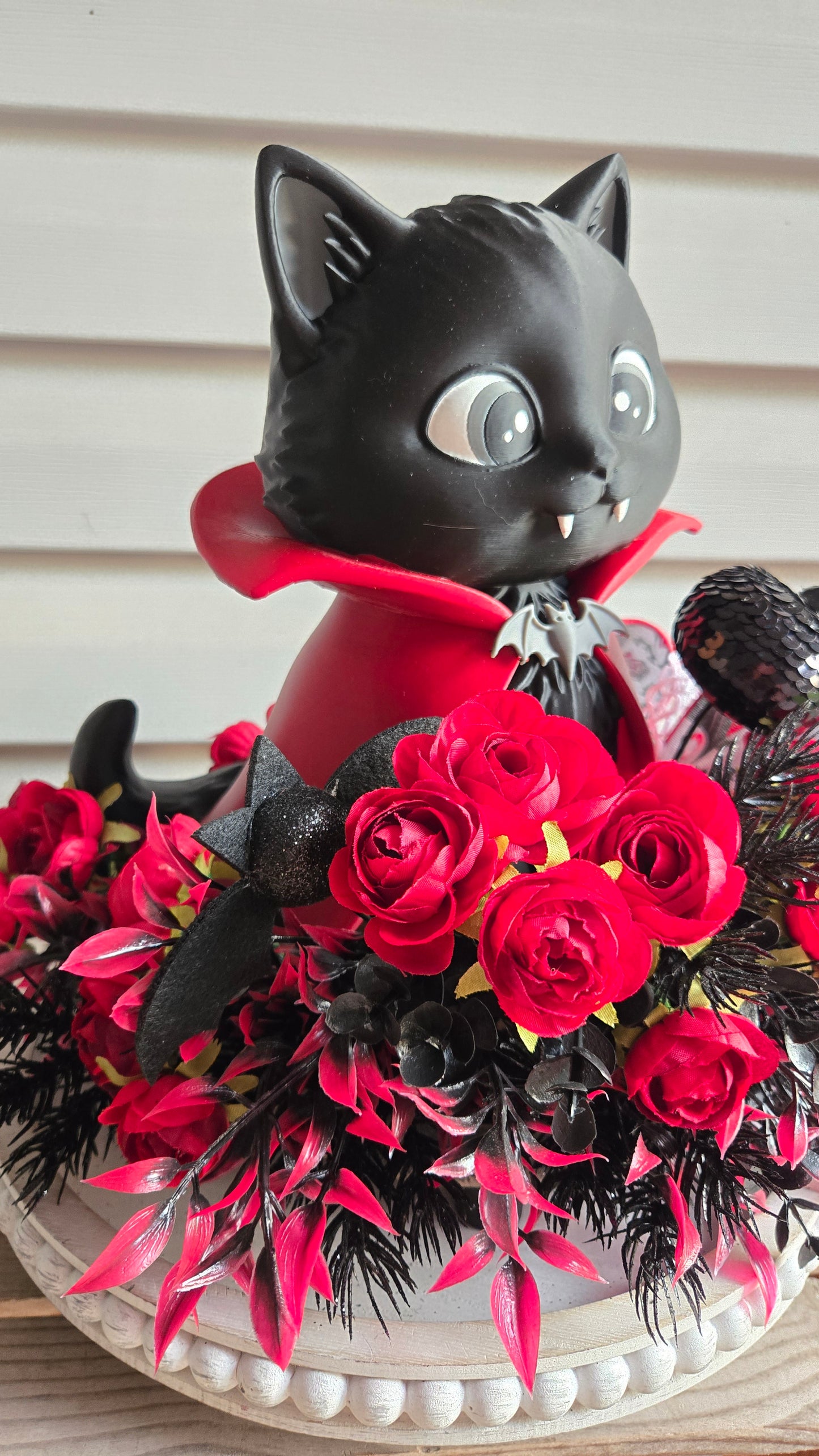 Vampire Kitty Halloween Centerpiece | Cat Halloween Decor