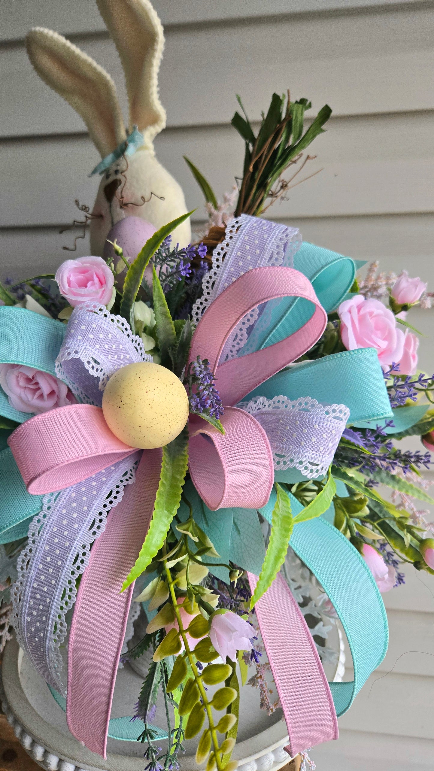 Easter Bunny Candlestick Arrangement | Spring Floral Centerpiece | Pastel Easter Decor | Tabletop Easter Decoration