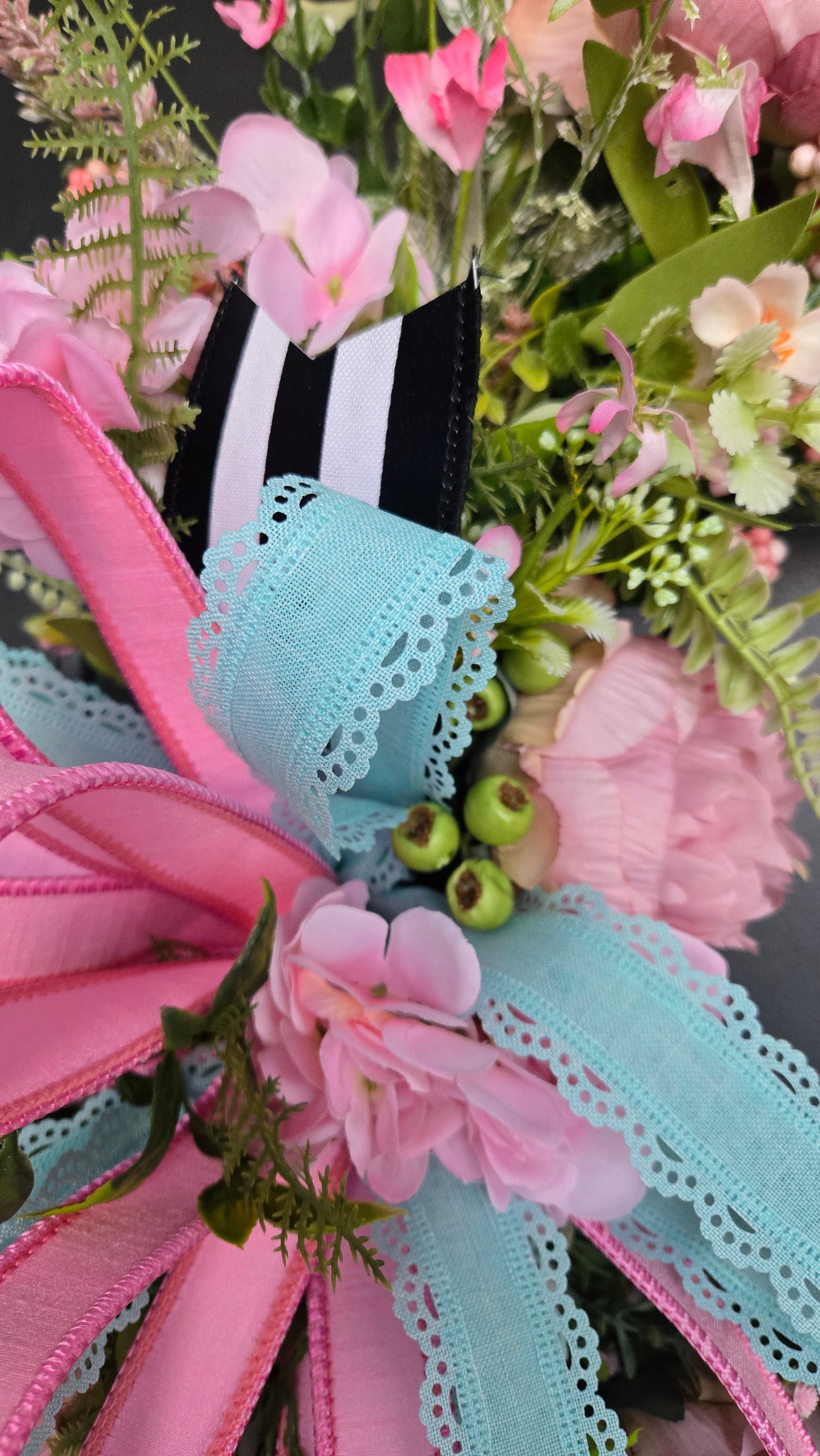 Romantic Valentine’s Day Wreath - Pink & Aqua Floral Heart Grapevine Door Decor